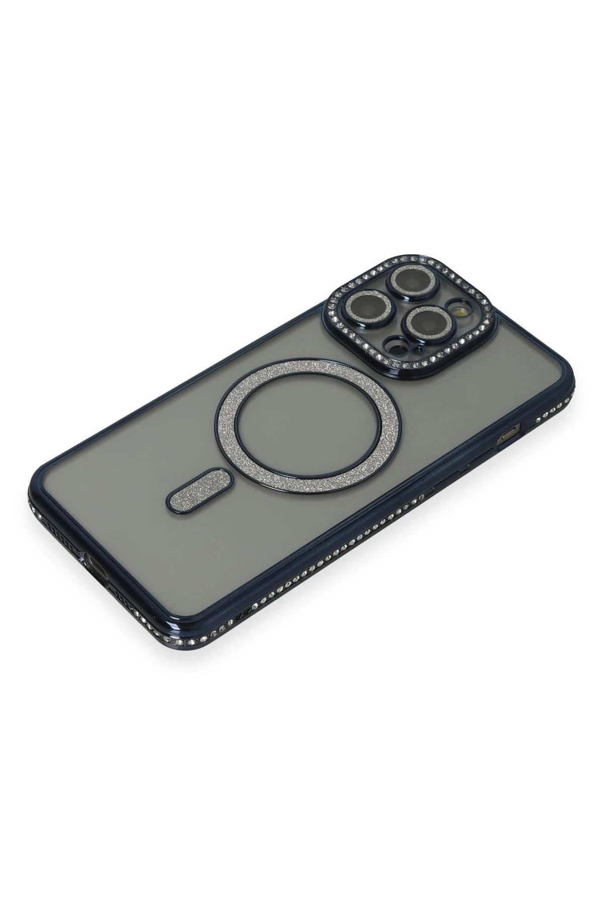 NewFace iPhone 14 Pro Kılıf Joke Simli Magneticsafe Kılıf - Lacivert BSTMY