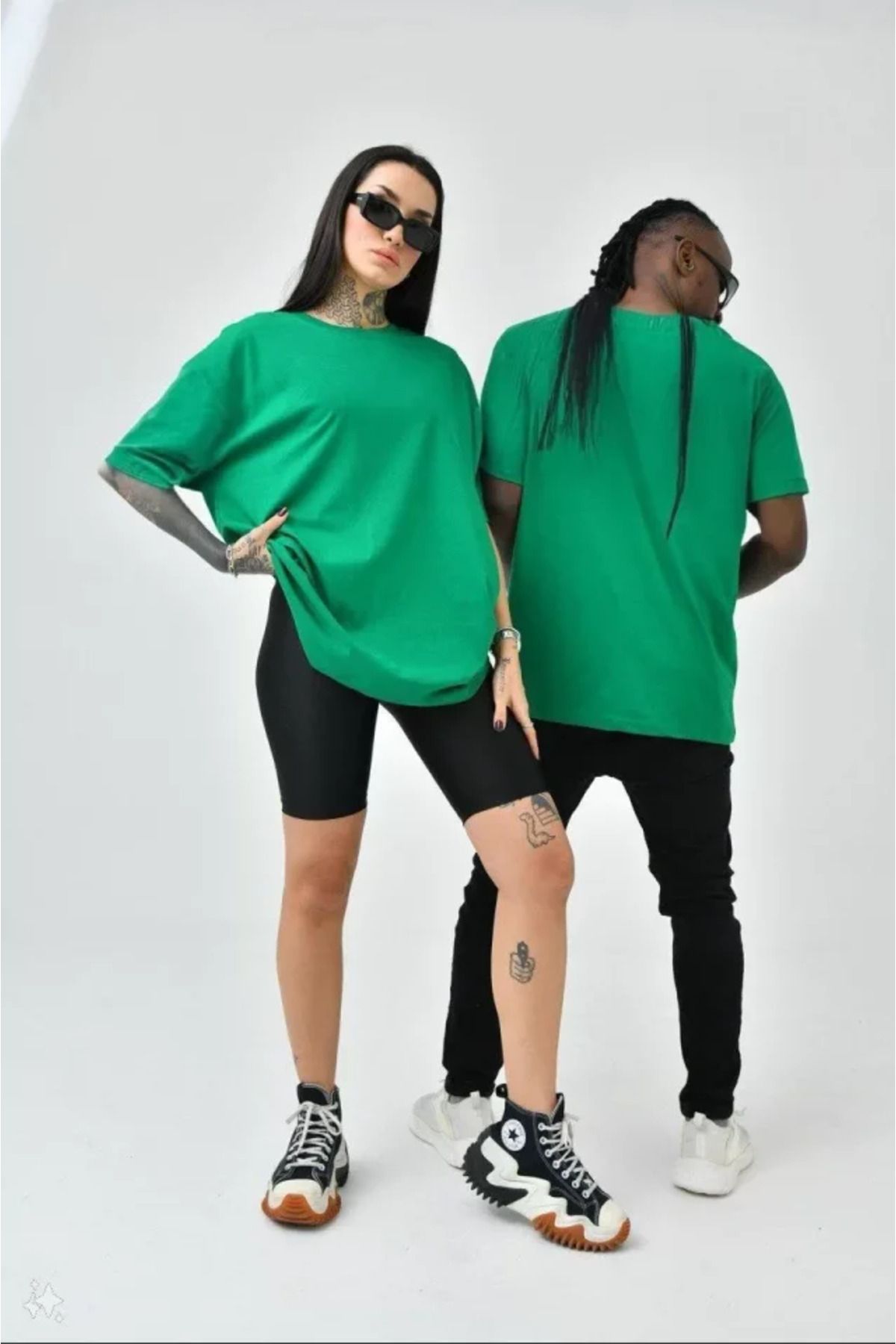 ARUZ MODA Unisex Basic Bisiklet Yaka Oversize T-Shirt - Yeşil