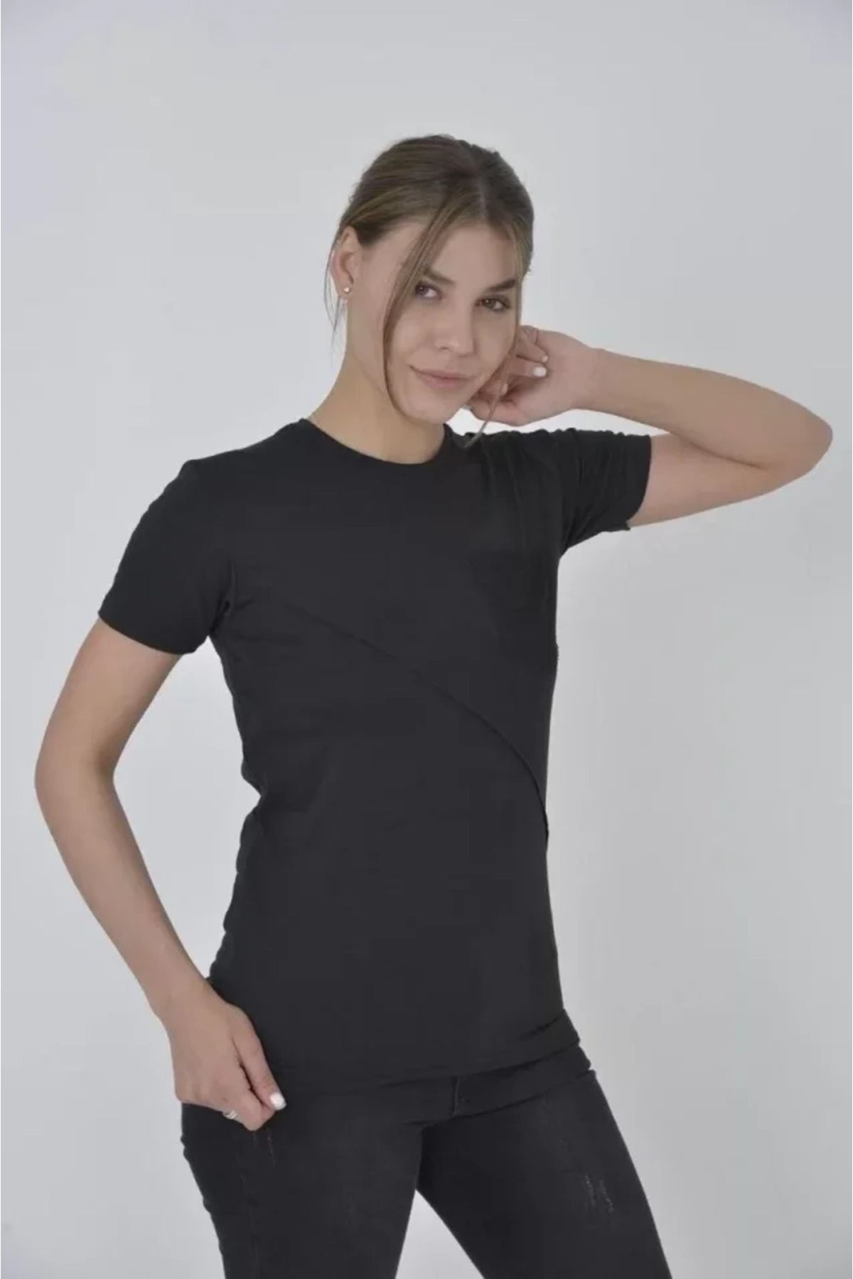 ARUZ MODA File Cepli Slim Fit T-shirt - Siyah