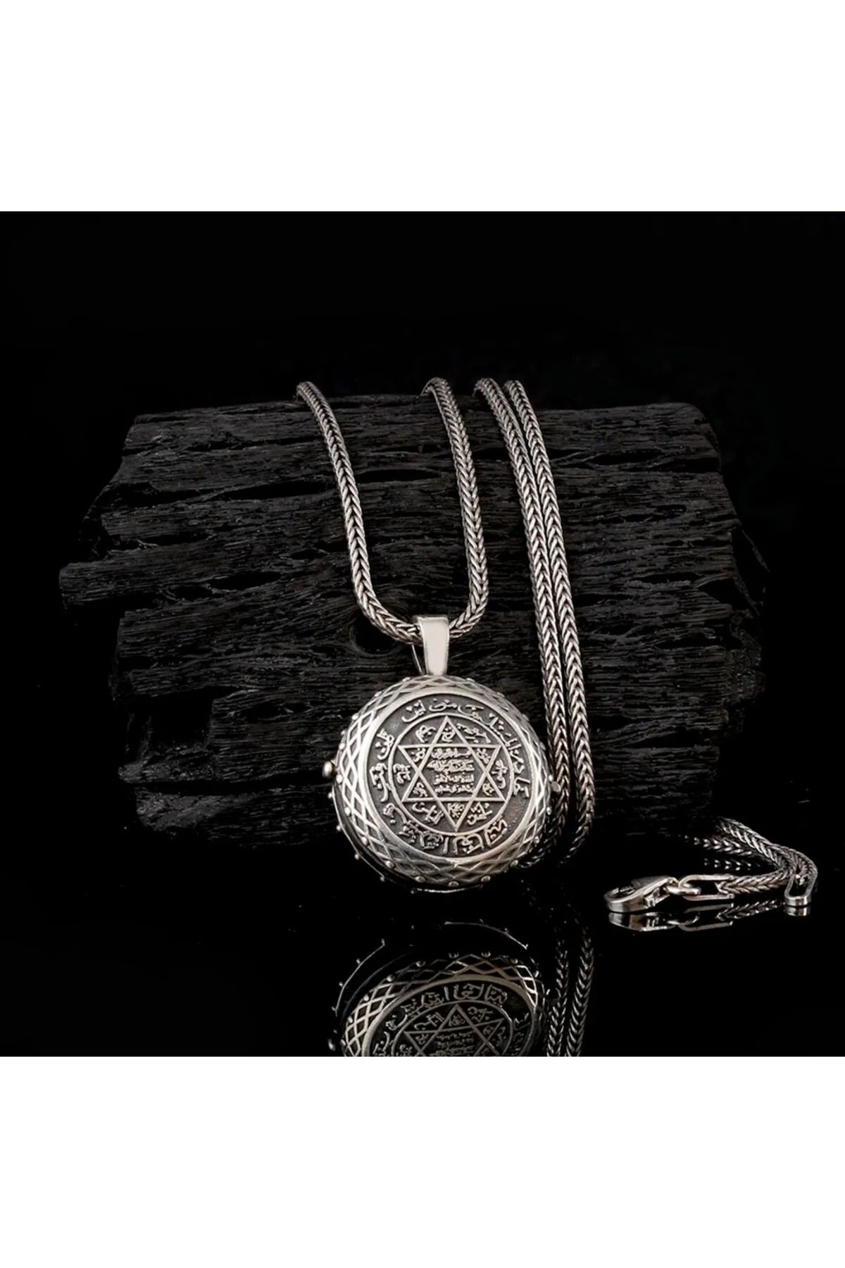 MODA925 925 Ayar Gümüş Hz Süleyman Mührü Cevşen Muska Kabı Kolye