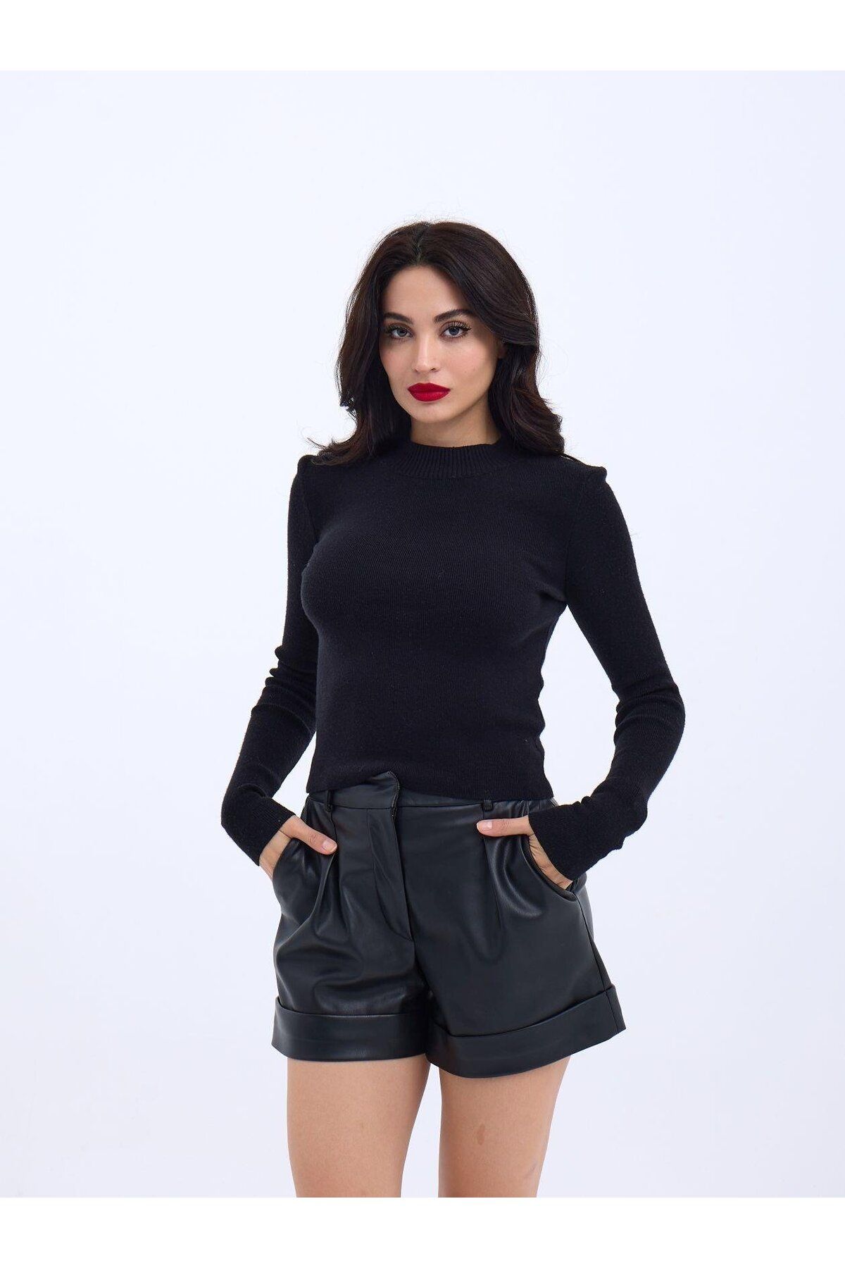 ARUZ MODA 42201 TRİKO BASİC KAZAK-SİYAH