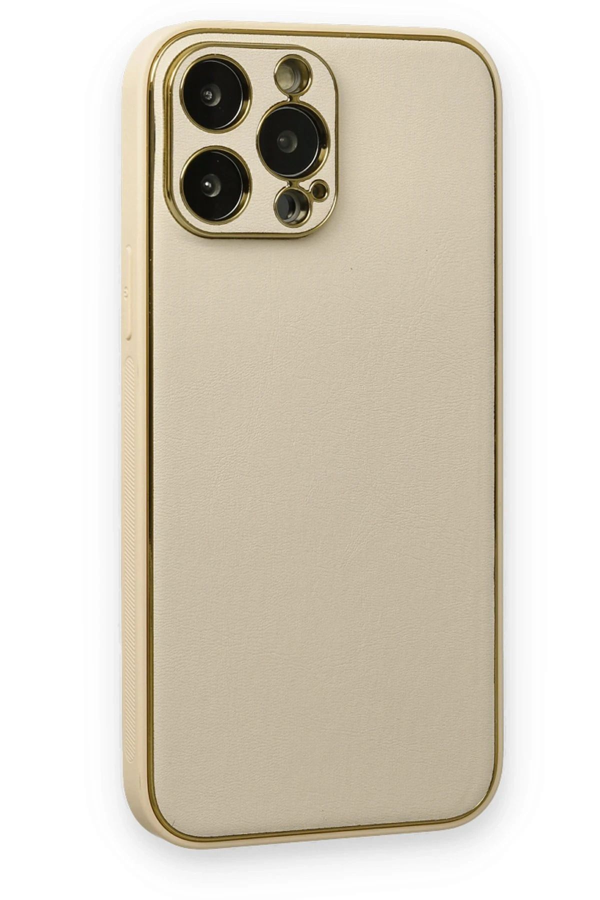 NewFace iPhone 13 Pro Max Kılıf Coco Deri Silikon Kapak - Gold BSTMY