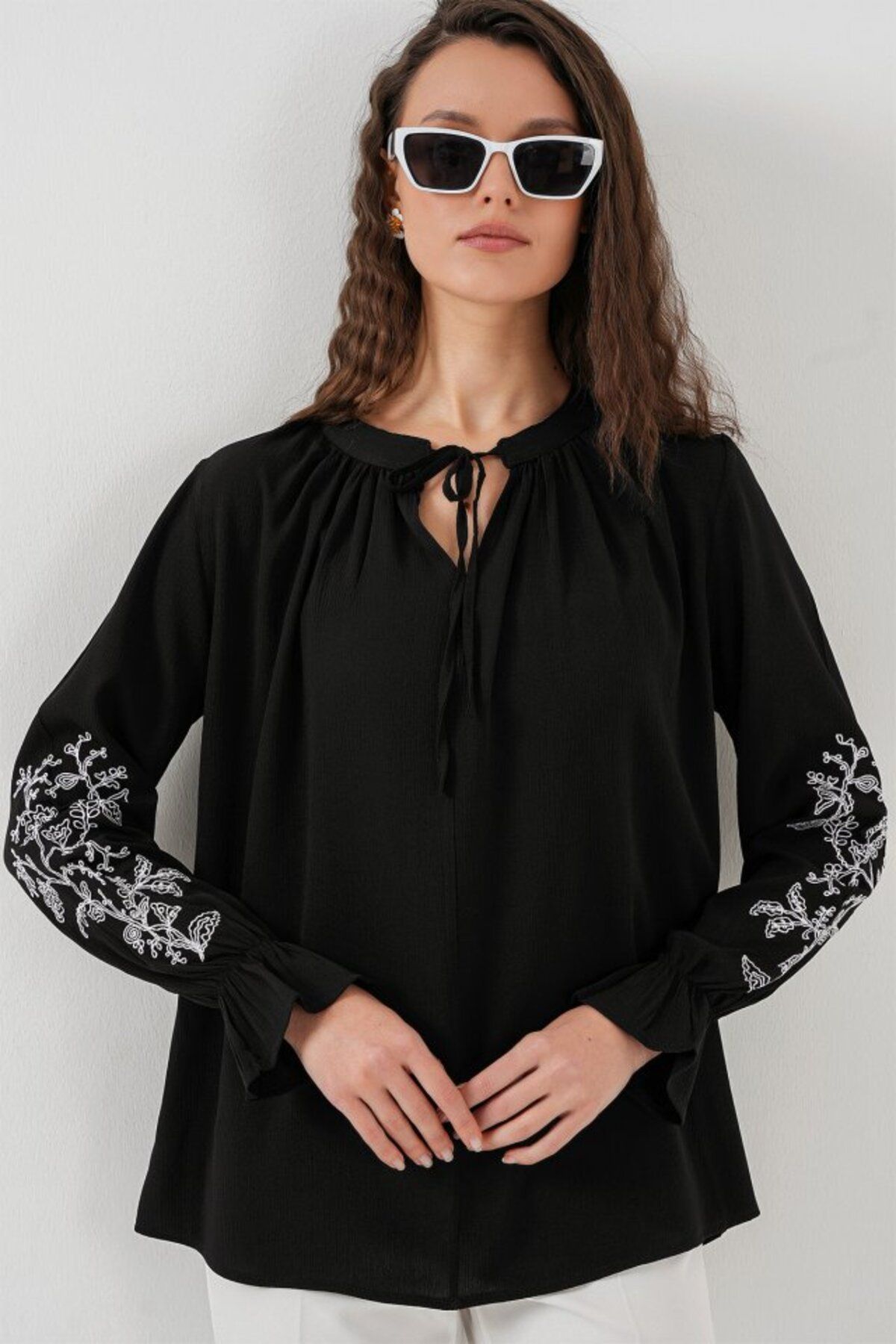 ARUZ MODA Nakışlı Örme Bluz 941 - Siyah