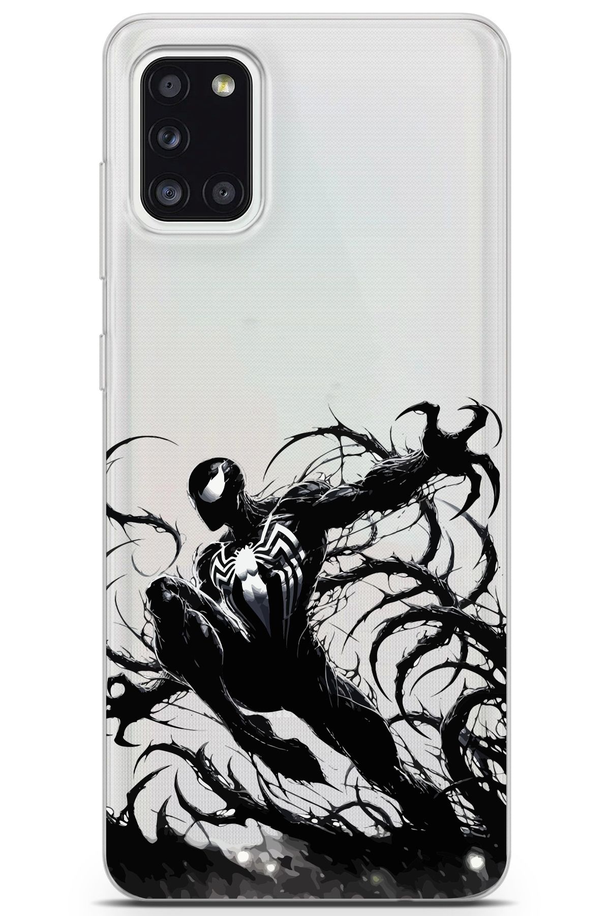 moonset Samsung Galaxy A31 Uyumlu Siyah Örümcek Tasarımlı Baskılı Şeffaf Telefon Kılıfı