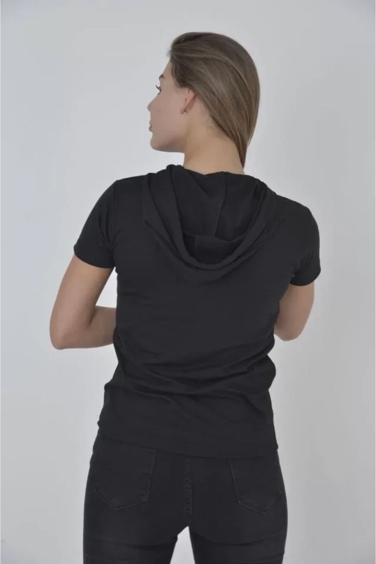 ARUZ MODA Kapşonlu Slim Fit T-shirt - Siyah
