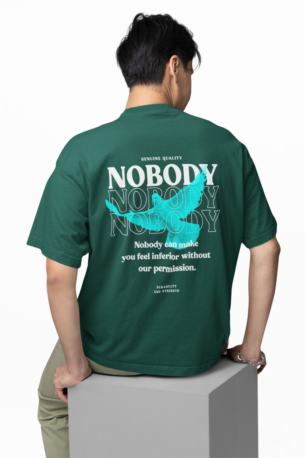 Butik ERKEK/KADIN -NOBODY CAN MAKE- TRANSFER BASKILI YUVARLAK YAKA KISA KOL TİŞÖRT