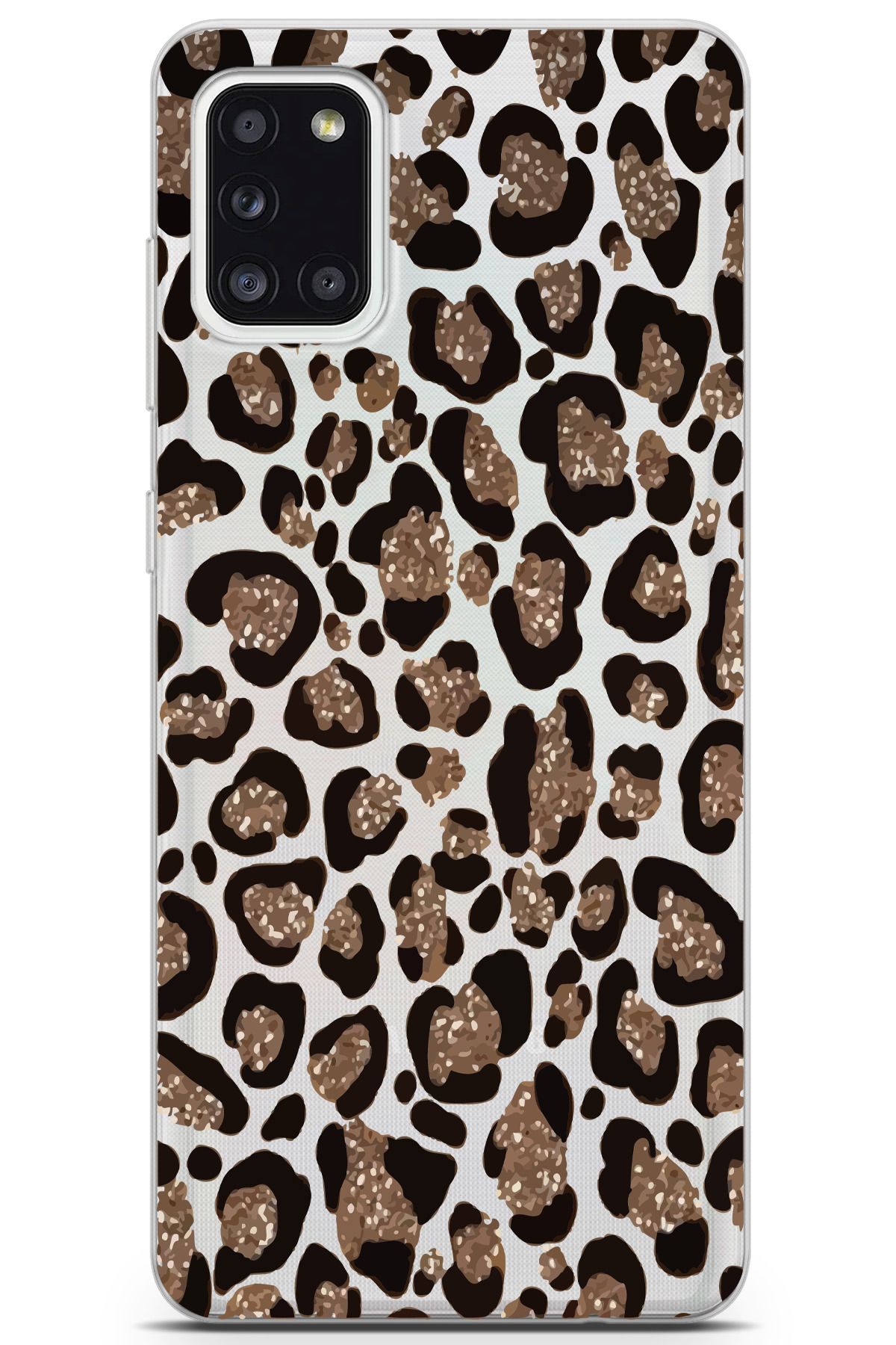 moonset Samsung Galaxy A31 Uyumlu Leopar Tasarımlı Baskılı Şeffaf Telefon Kılıfı