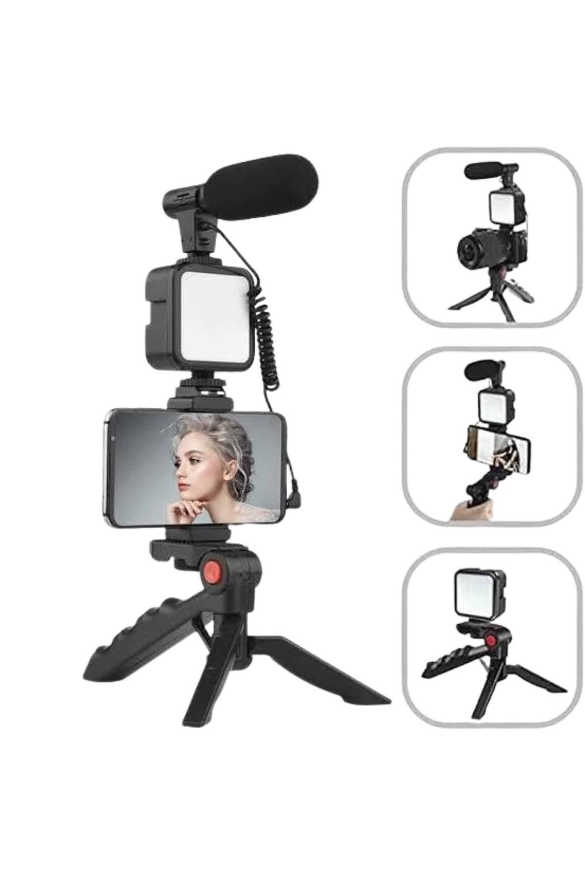 FTA TİCARET Akıllı Telefon Vlog Kiti Tripod Mini Mikrofonlu Telefon Tutucu