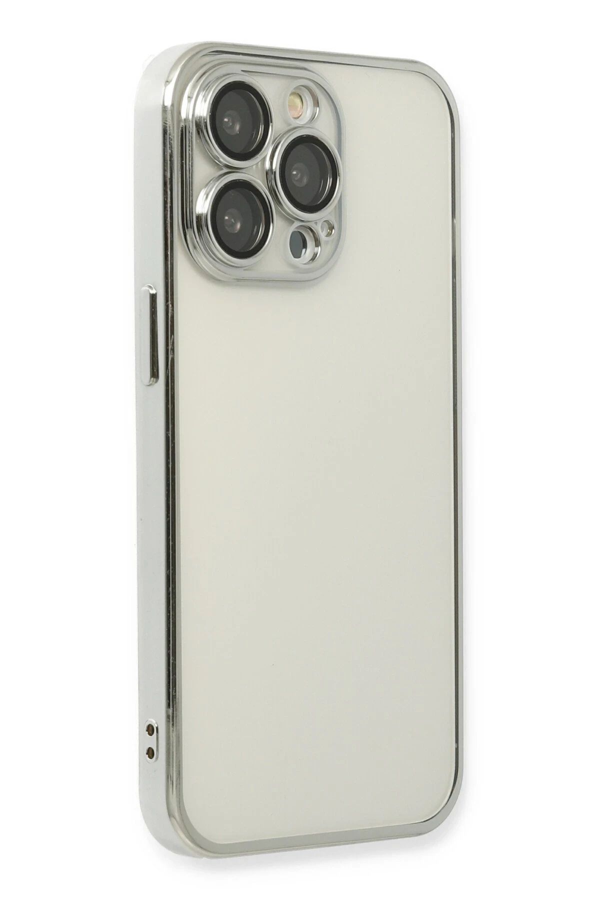 NewFace iPhone 13 Pro Kılıf Lensli Silikon - Gümüş BSTMY