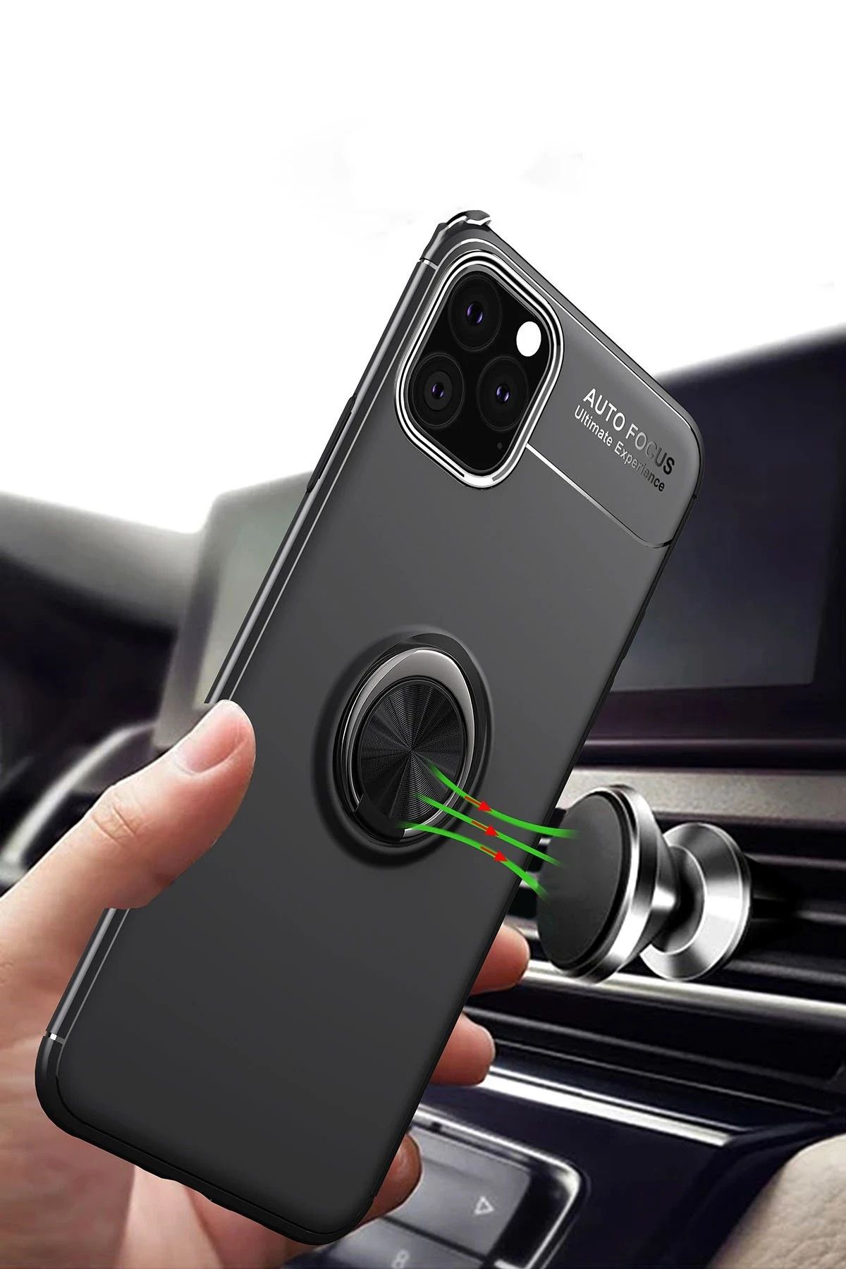 NewFace iPhone 11 Pro Kılıf Range Yüzüklü Silikon - Siyah-Kırmızı BSTMY