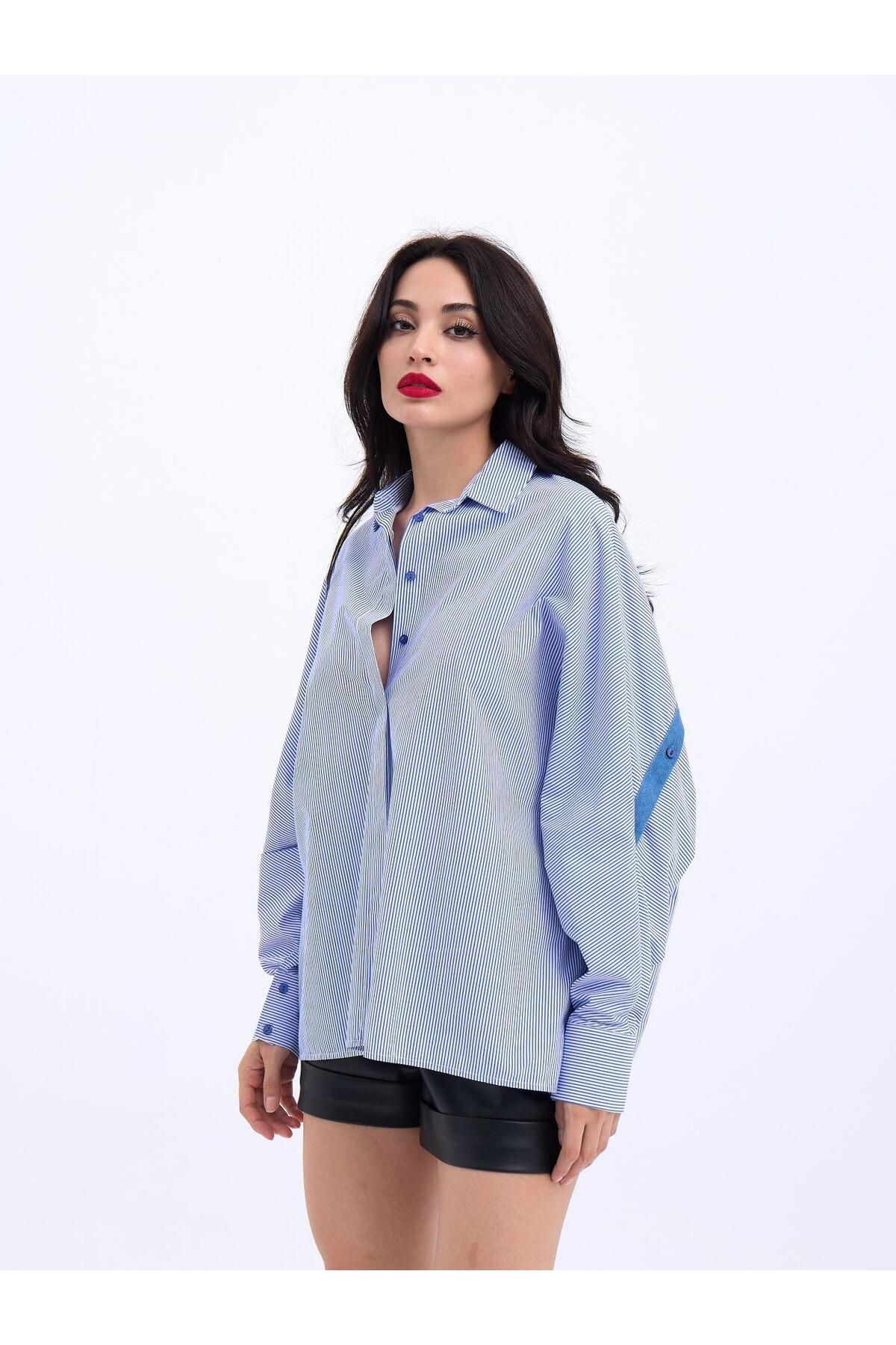ARUZ MODA 6835 GÖMLEK-MAVİ BEYAZ ÇİZGİLİ