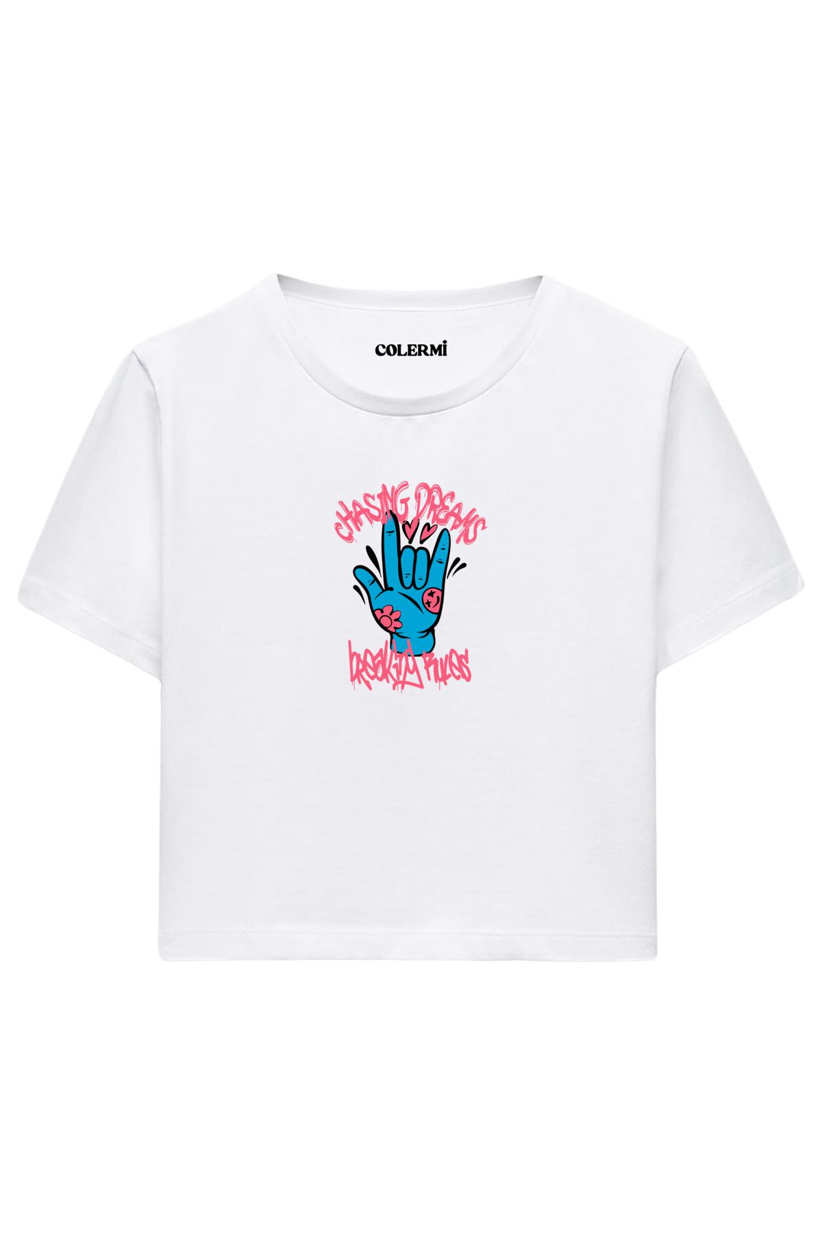 Colermi Chasing Dreams Baskılı %100 Pamuk Kadın Crop Tshirt