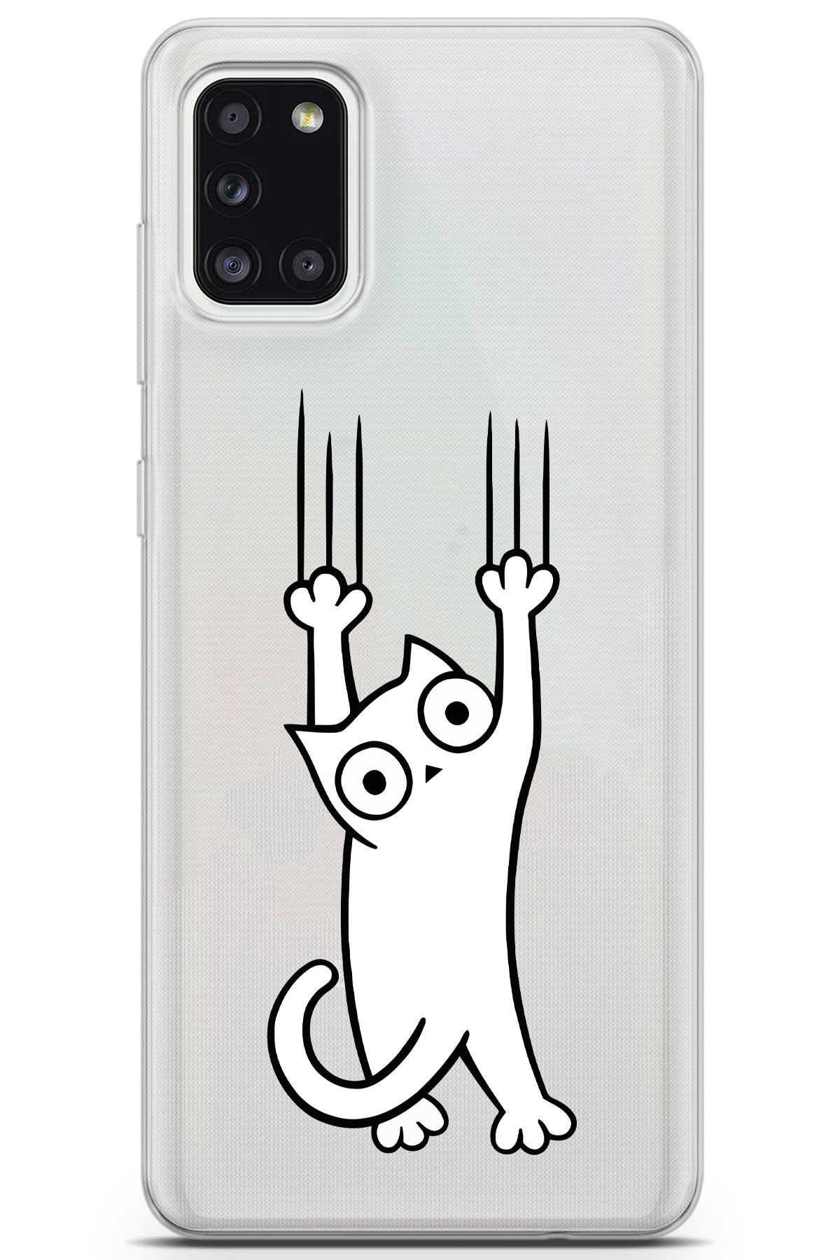 moonset Samsung Galaxy A31 Uyumlu Kedi Tasarımlı Baskılı Şeffaf Telefon Kılıfı