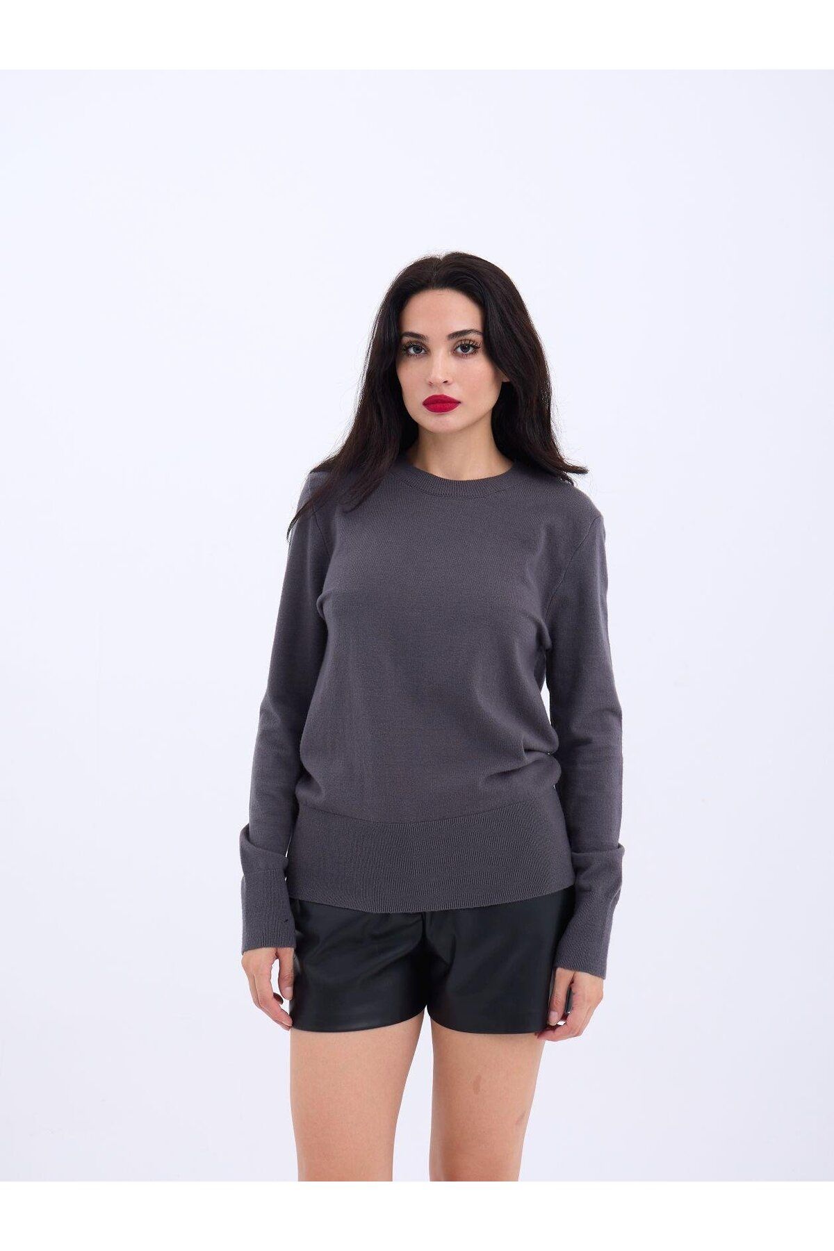 ARUZ MODA 4217 TRİKO BASİC KAZAK-ANTRASİT