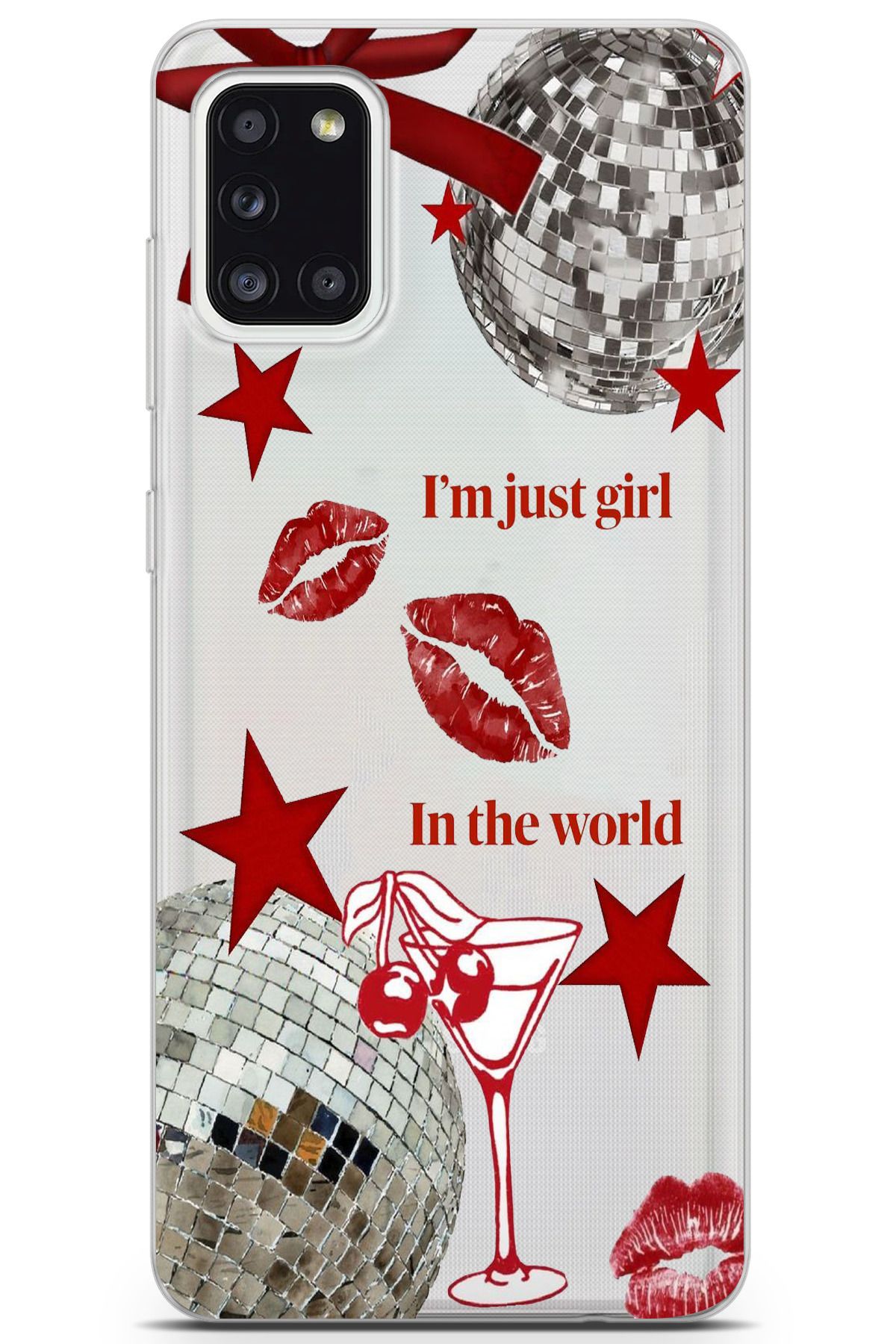 moonset Samsung Galaxy A31 Uyumlu Im Just Girl Tasarımlı Baskılı Şeffaf Telefon Kılıfı