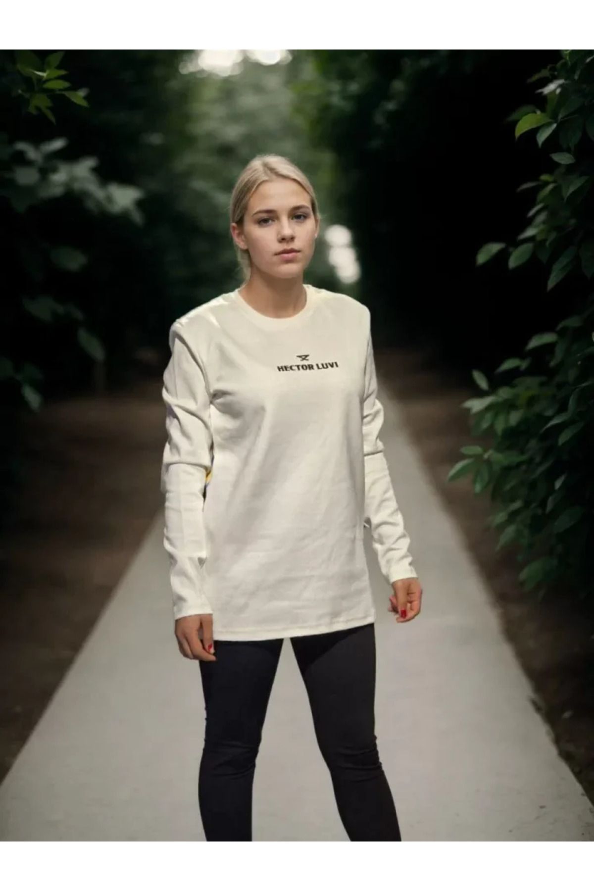 ARUZ MODA Unisex Bisiklet Yaka Uzun Kollu T-Shirt - Beyaz