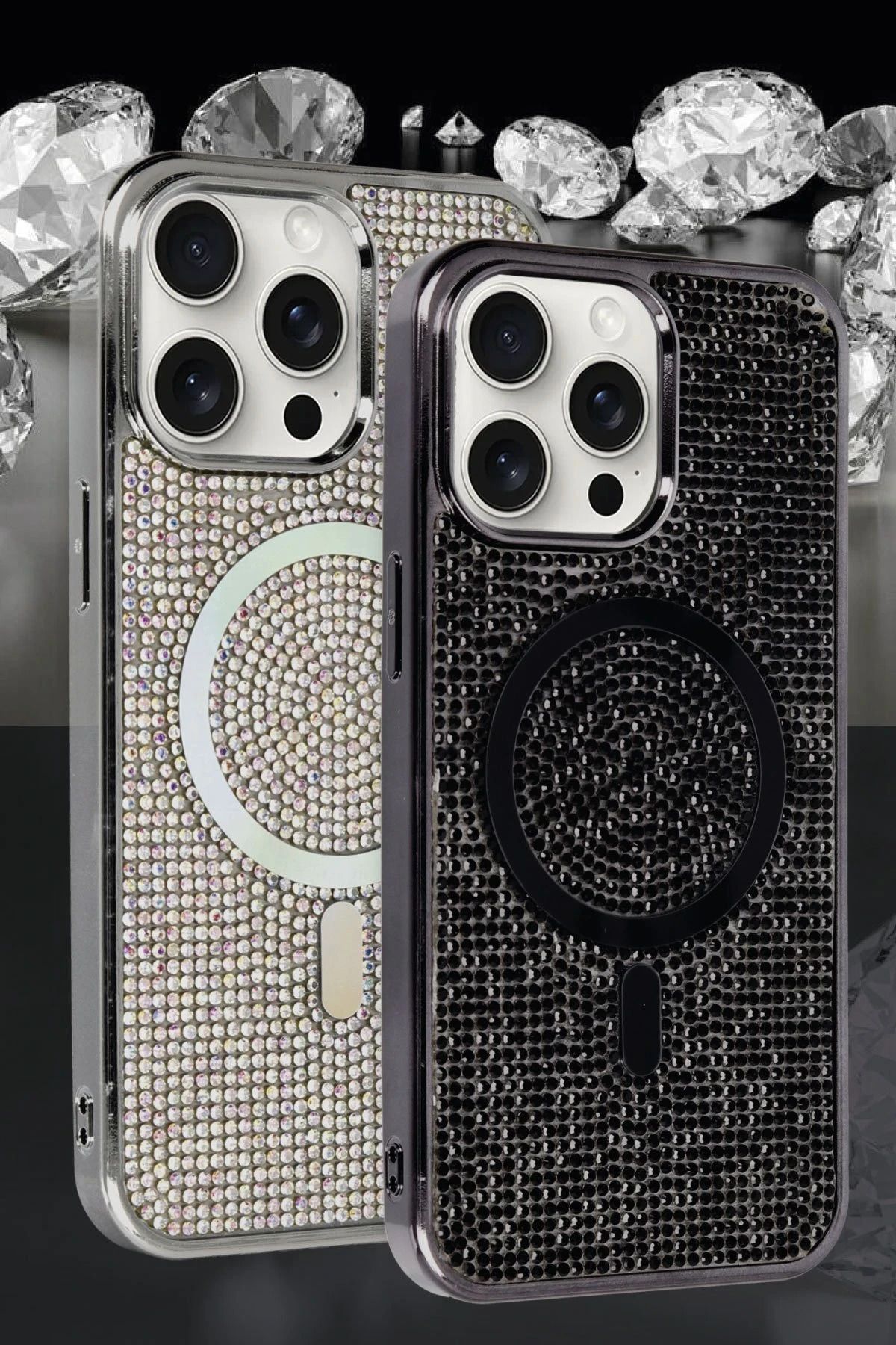 NewFace iPhone 15 Pro Max Kılıf Diamond Magsafe Kapak - Siyah BSTMY
