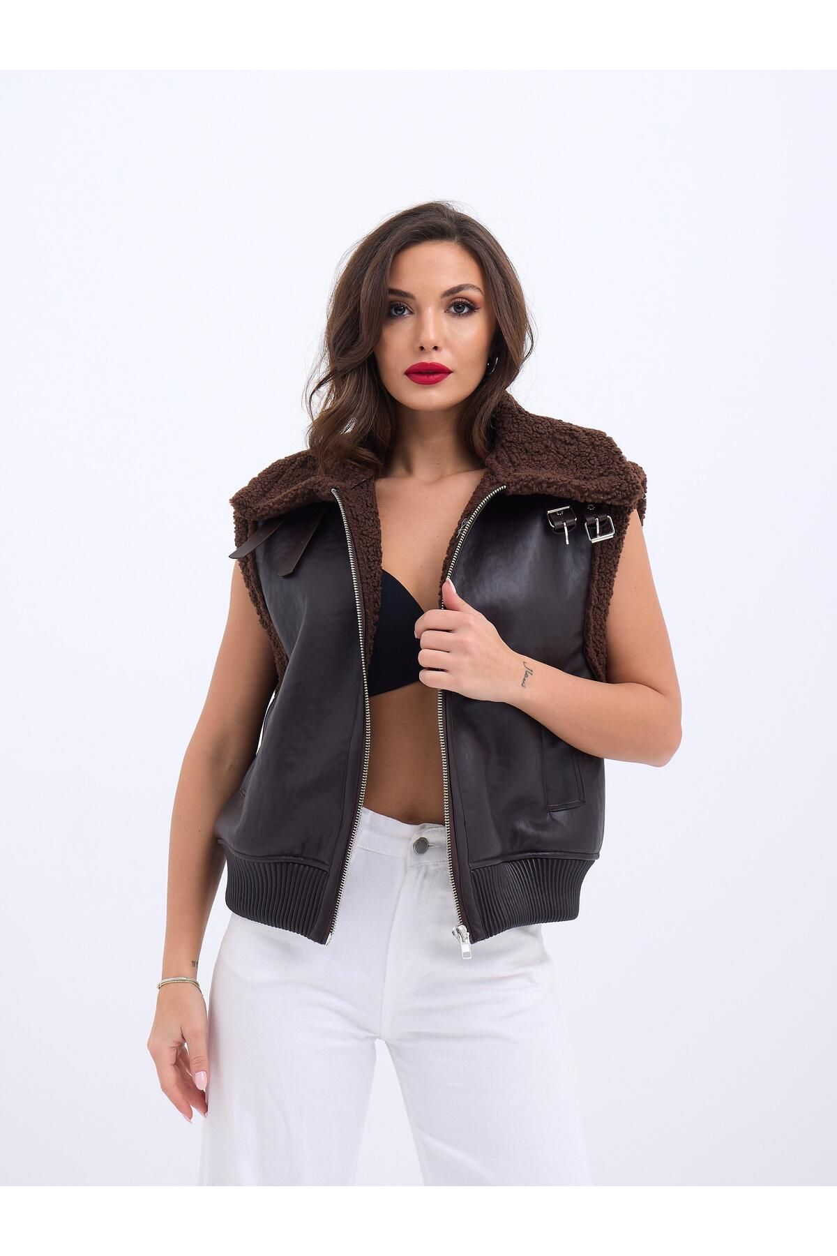 ARUZ MODA 7259 YELEK-KOYU KAHVE