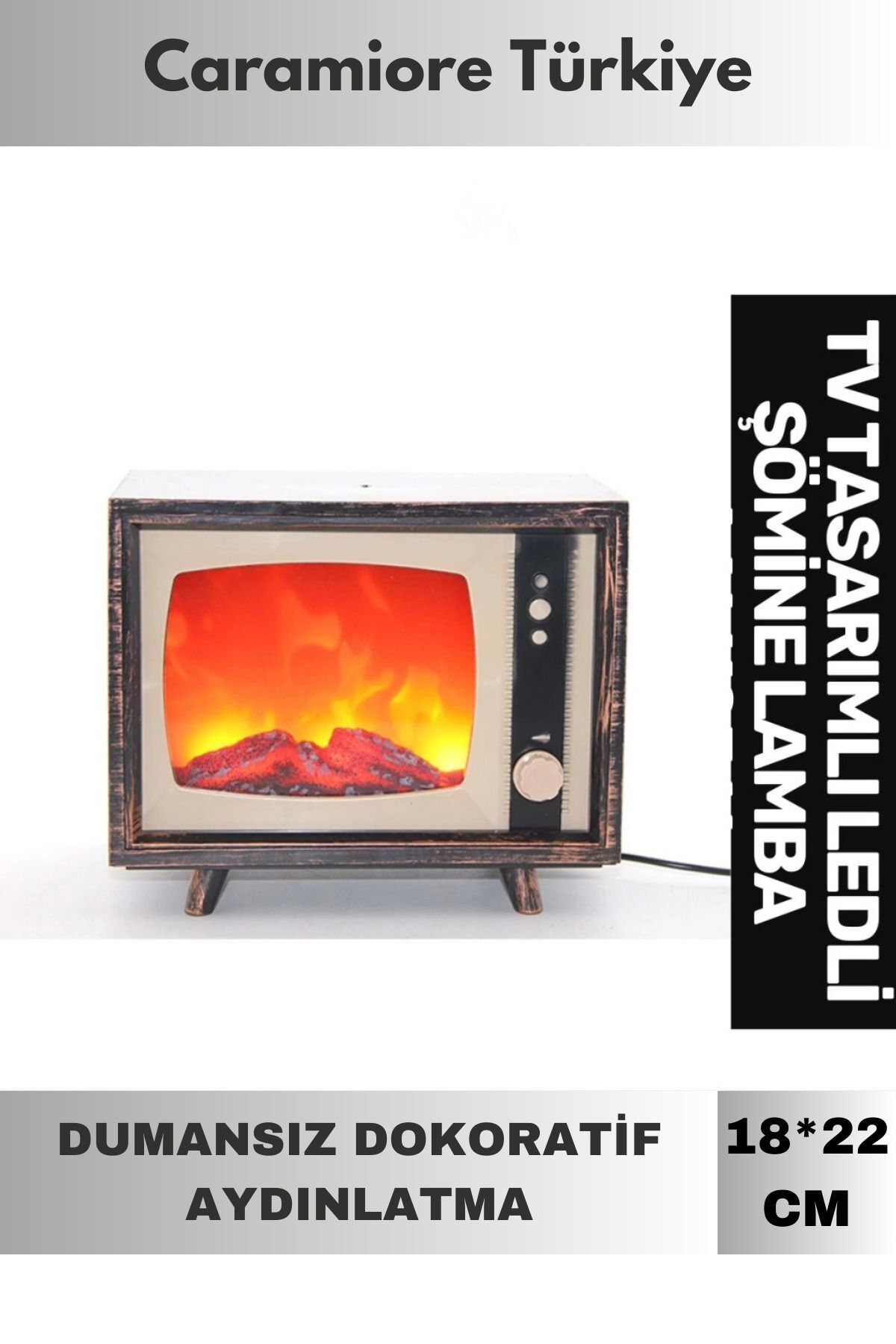 Caramiore Her Eve Lazım Dekoratif Dumansız Tv Tasarımlı Ledli Şömine Lamba Pilli Pirize Fişe Takılabilir
