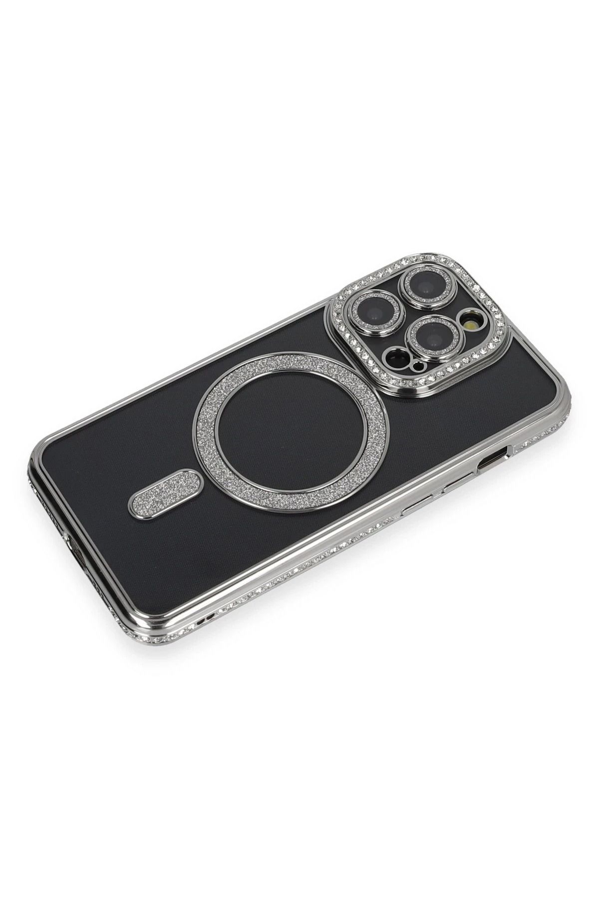 NewFace iPhone 14 Pro Max Kılıf Joke Simli Magneticsafe Kılıf - Gri WLZOR
