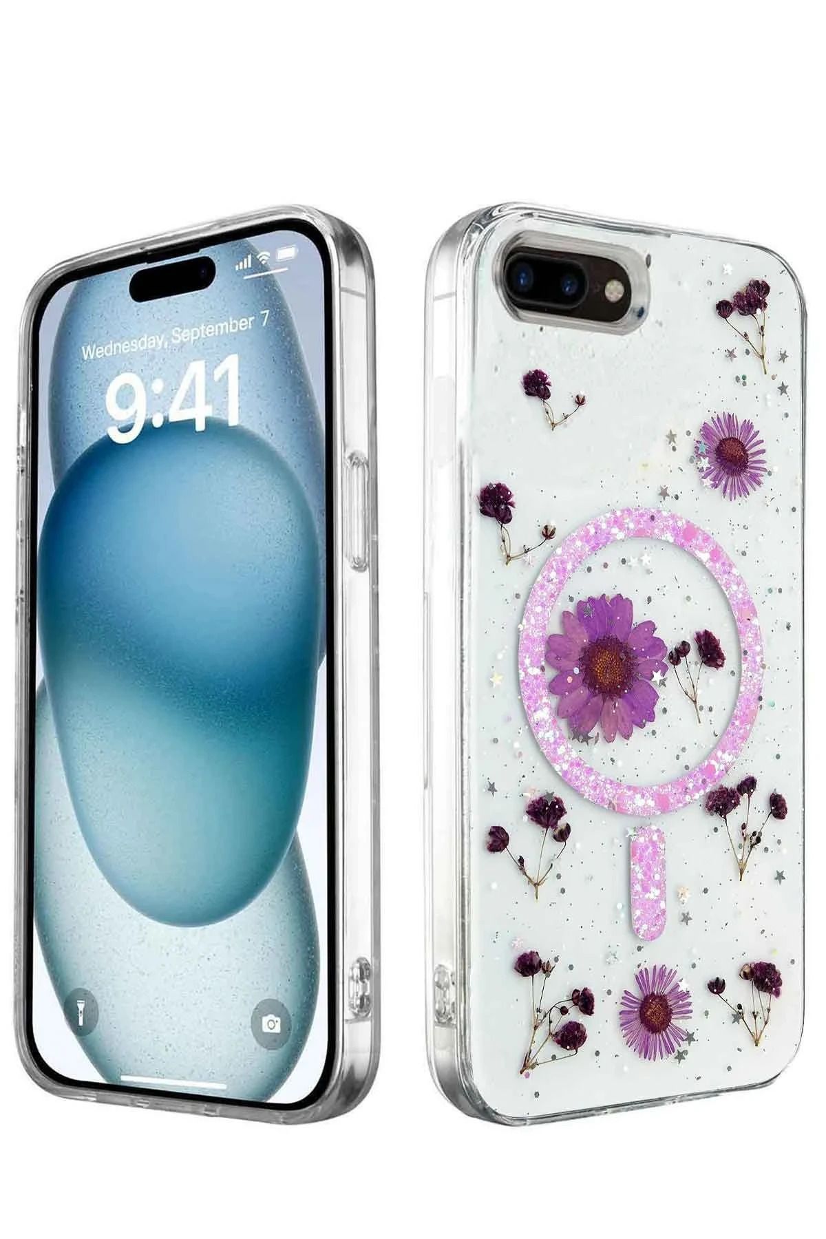 NewFace iPhone 7 Kılıf Daisy Simli Magsafe Kapak - Mor BSTMY