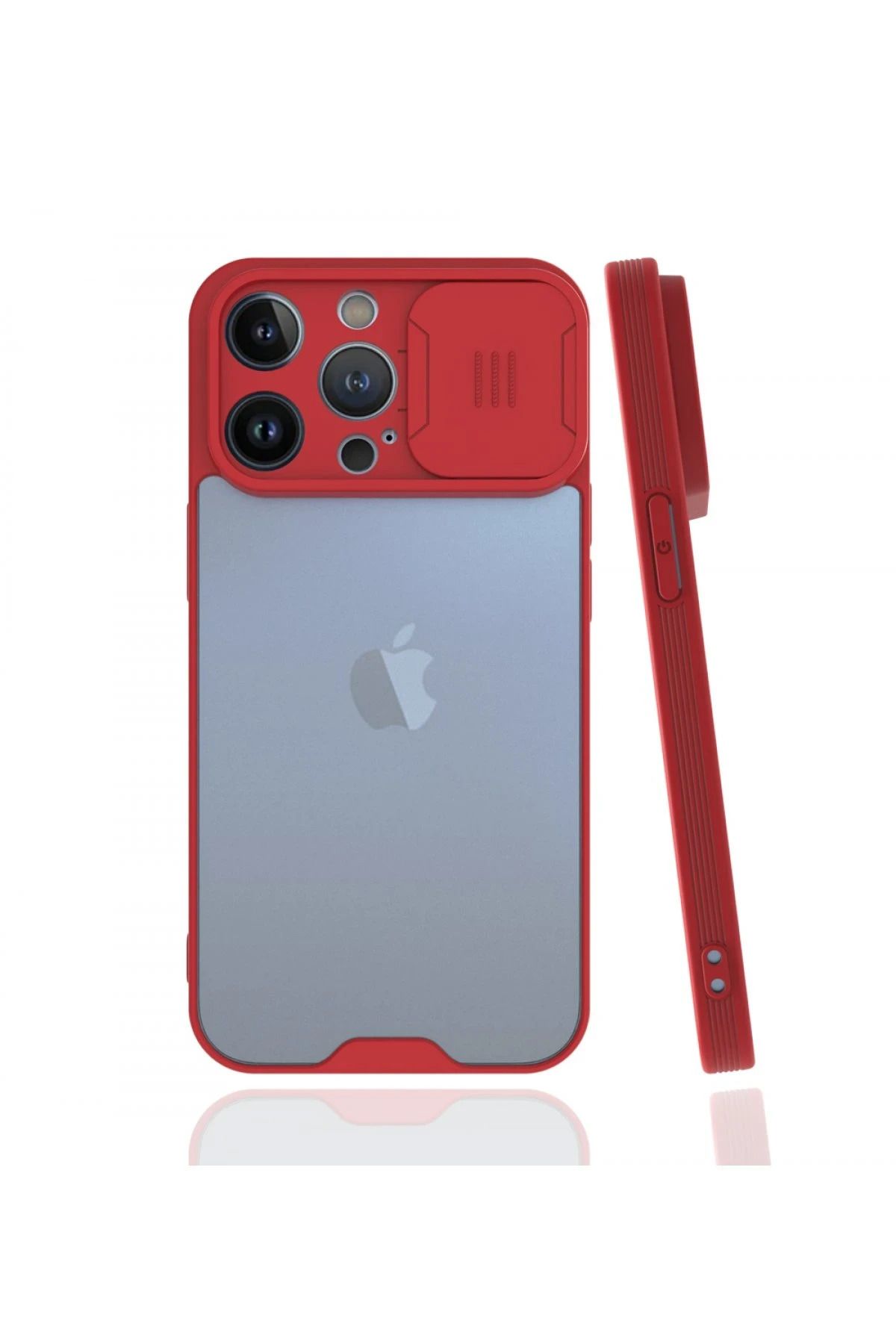 NewFace iPhone 13 Pro Max Kılıf Platin Kamera Koruma Silikon - Kırmızı BSTMY