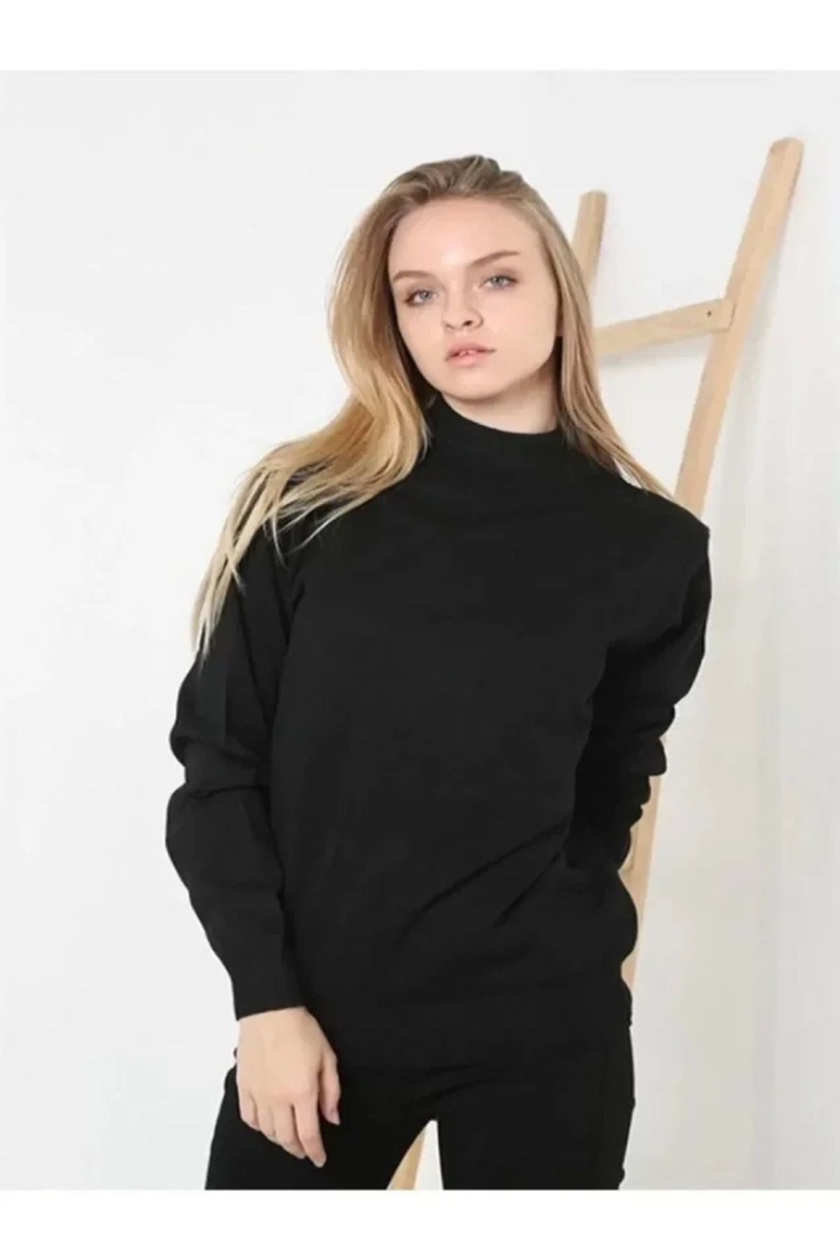ARUZ MODA Yarım Balıkçı Yaka Triko Kazak - Siyah