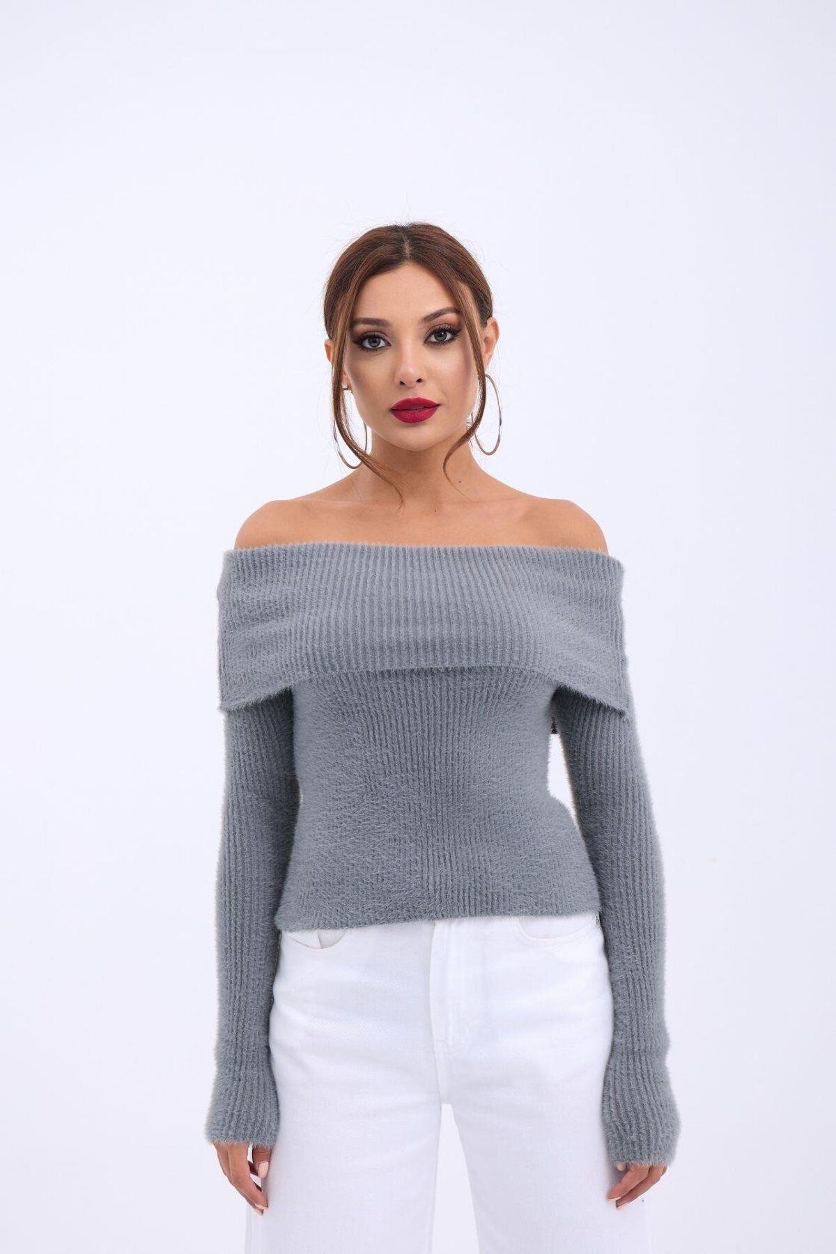 ARUZ MODA 42431 TRİKO DEGAJE YAKA KAZAK-ANTRASİT