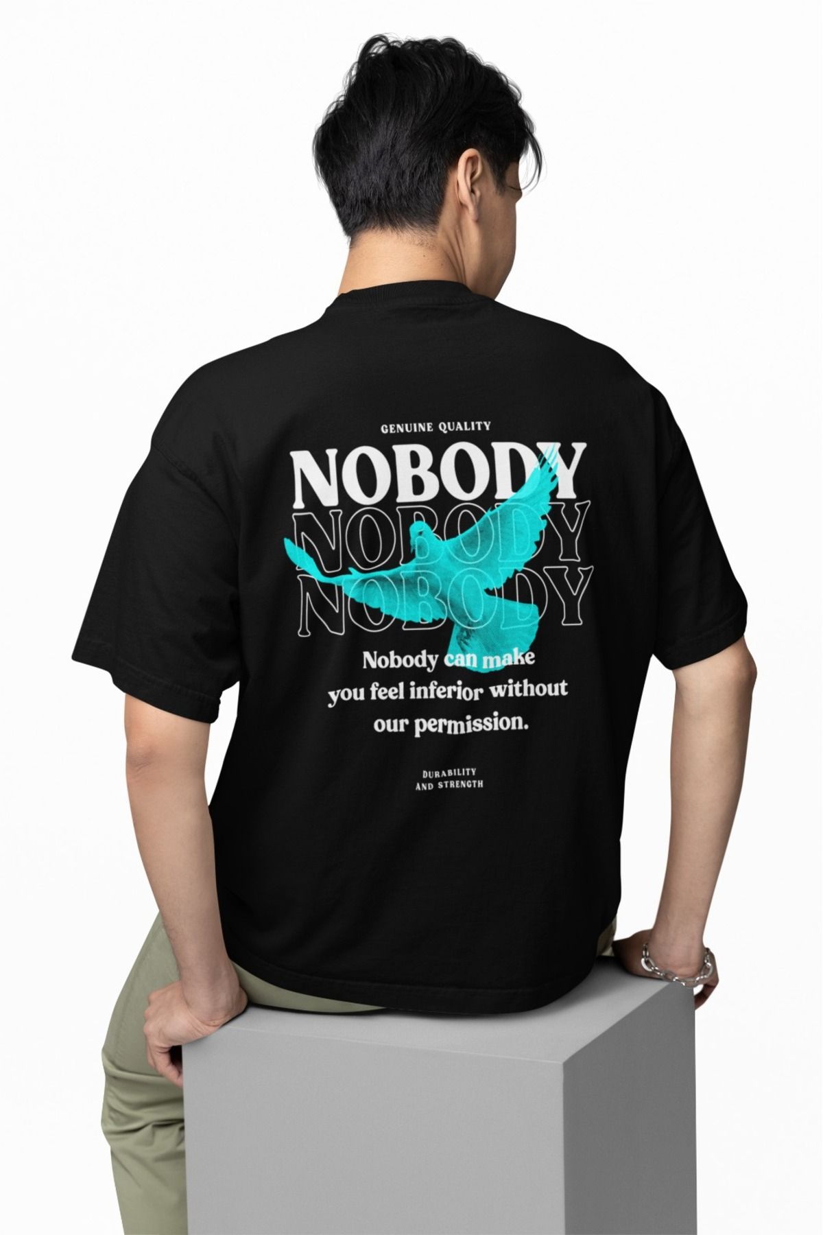Butik ERKEK/KADIN -NOBODY CAN MAKE- TRANSFER BASKILI YUVARLAK YAKA KISA KOL TİŞÖRT