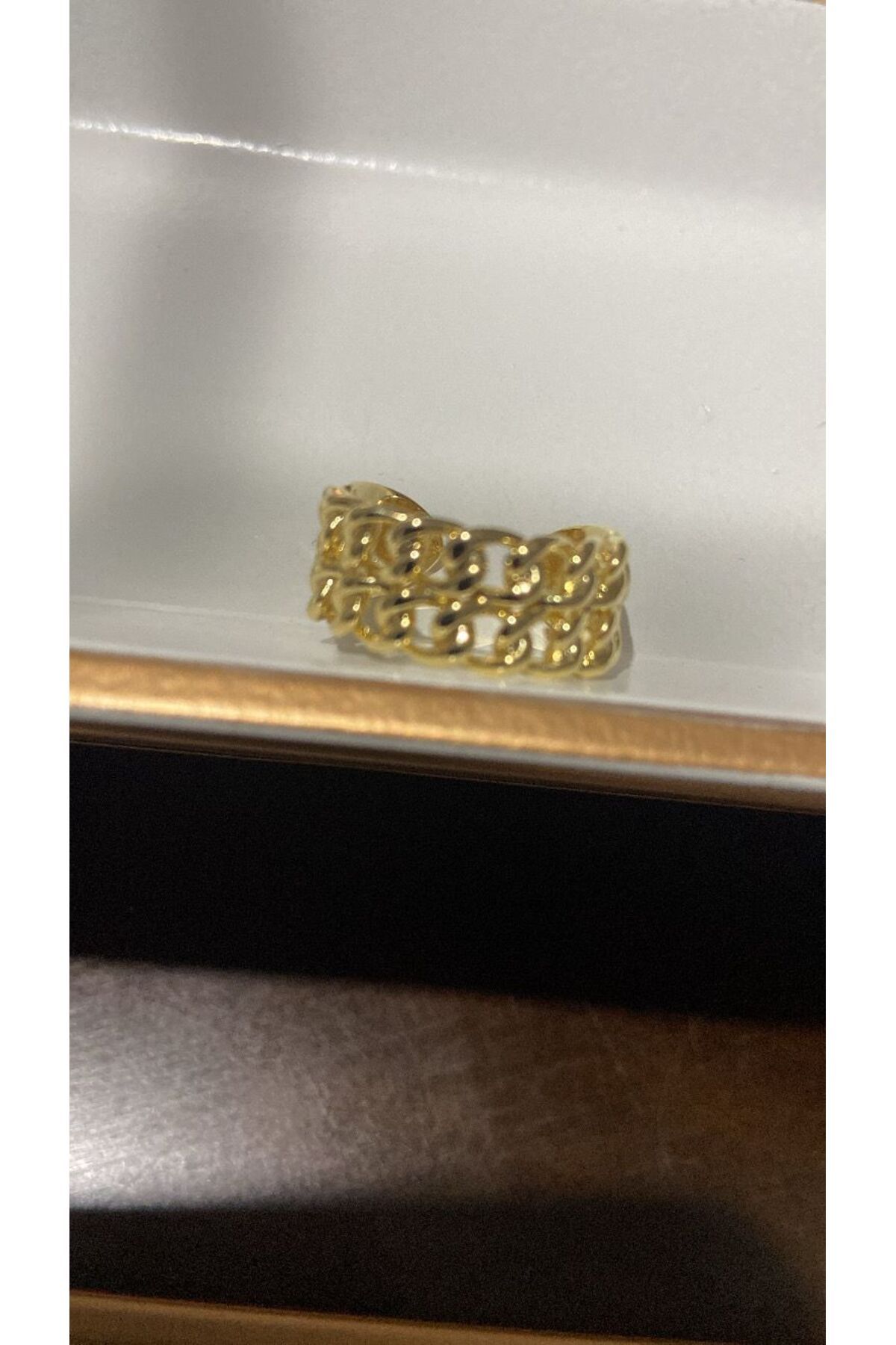 ZRN AKSESUAR YÜZÜK RODYUM KAPLAMA AYARLANABİLİR ŞIK ÇİFT SIRA ÖRGÜ DESEN GÖRÜNÜMLÜ GOLD RENK YÜZÜK