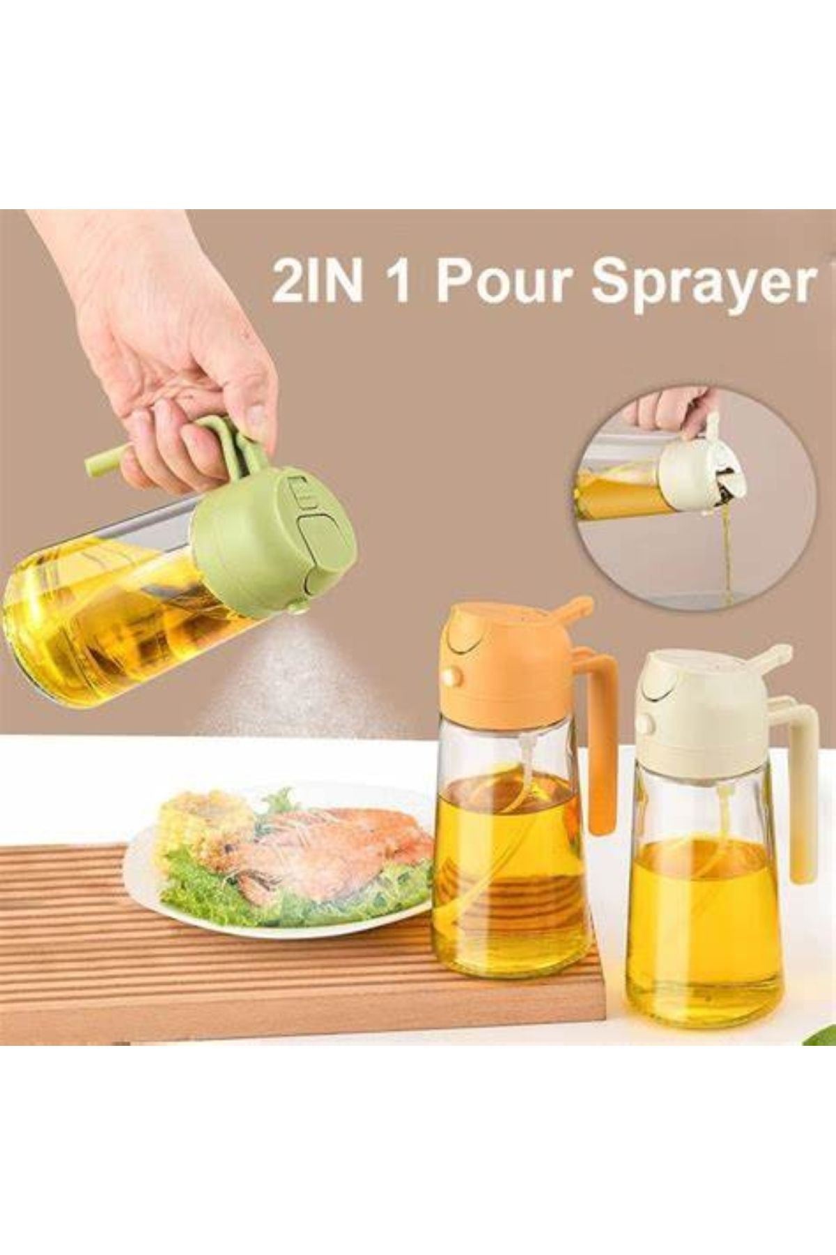 KUNFLEX-Double Function Large Size 600 ml Glass Sprayed Oil Pot 4