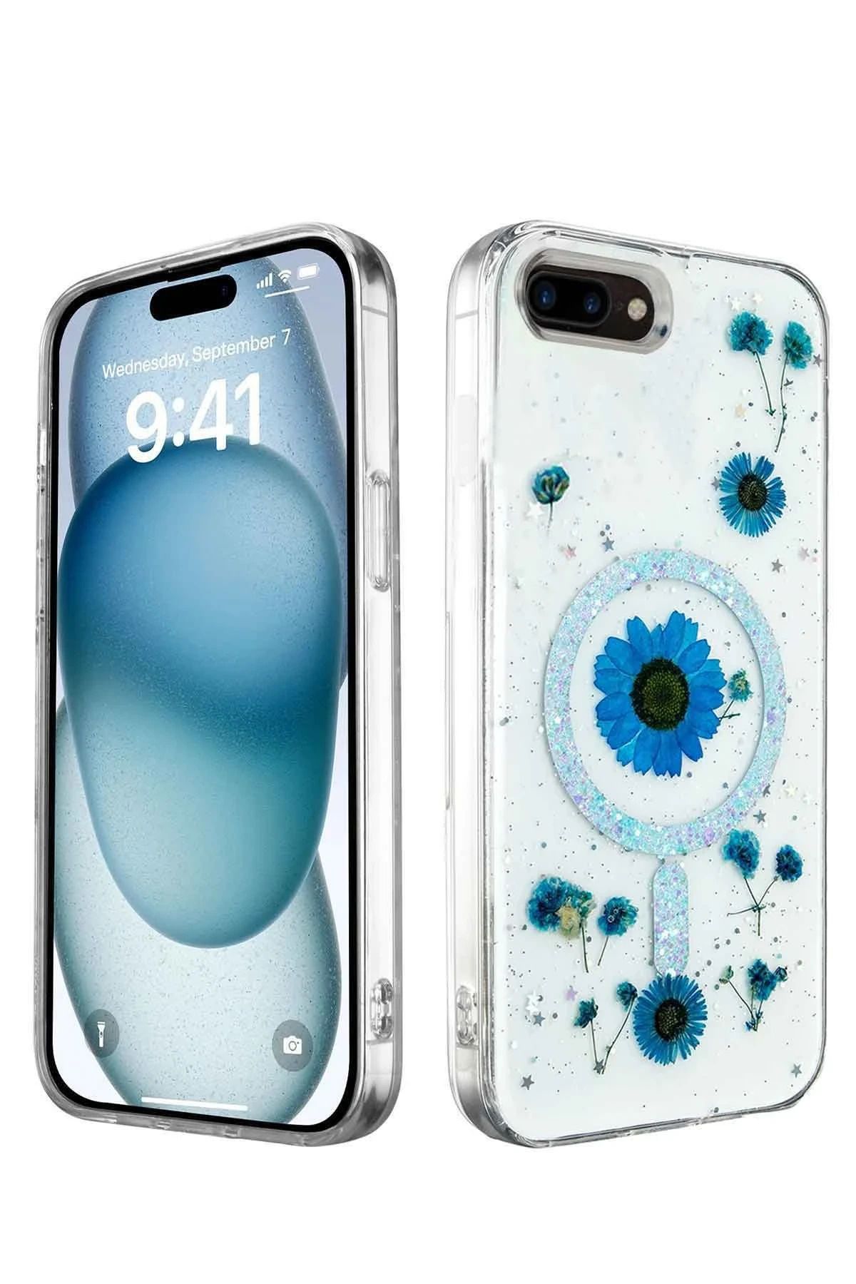 NewFace iPhone 7 Plus Kılıf Daisy Simli Magsafe Kapak - Mavi BSTMY