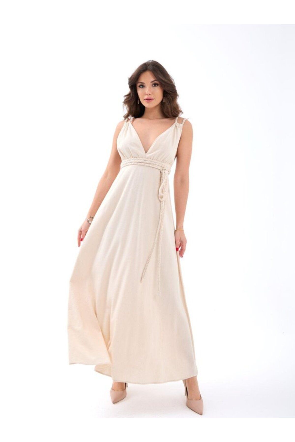 ARUZ MODA 7409 ELBİSE-BEJ