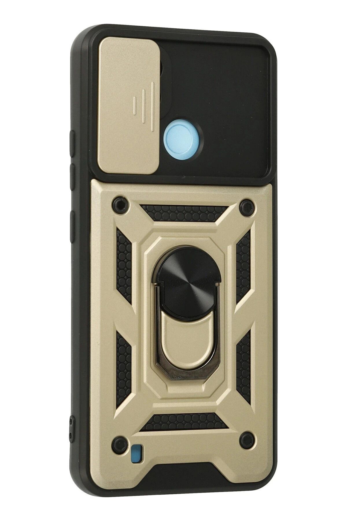 NewFace Realme C21 Kılıf Pars Lens Yüzüklü Silikon - Gold BSTMY