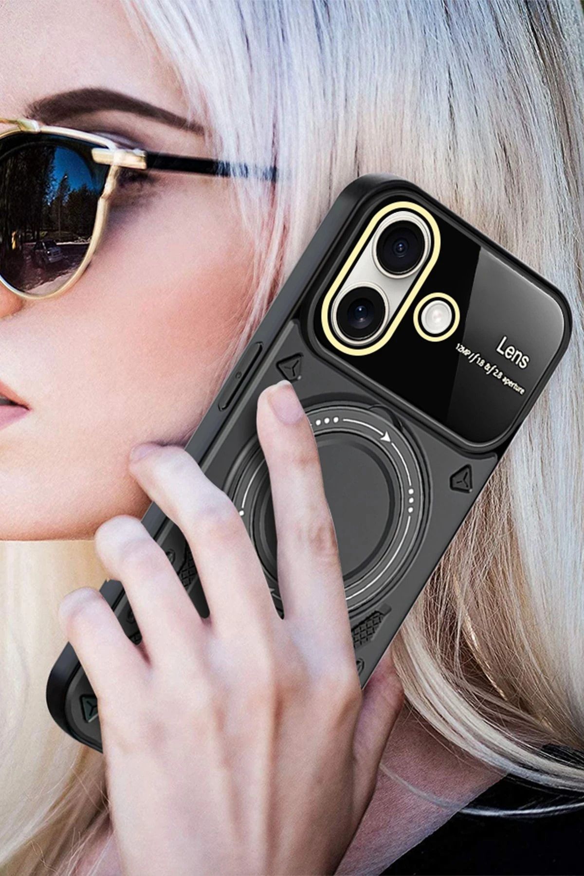 NewFace iPhone 16 Kılıf Joy Lens Standlı Kapak - Mor BSTMY