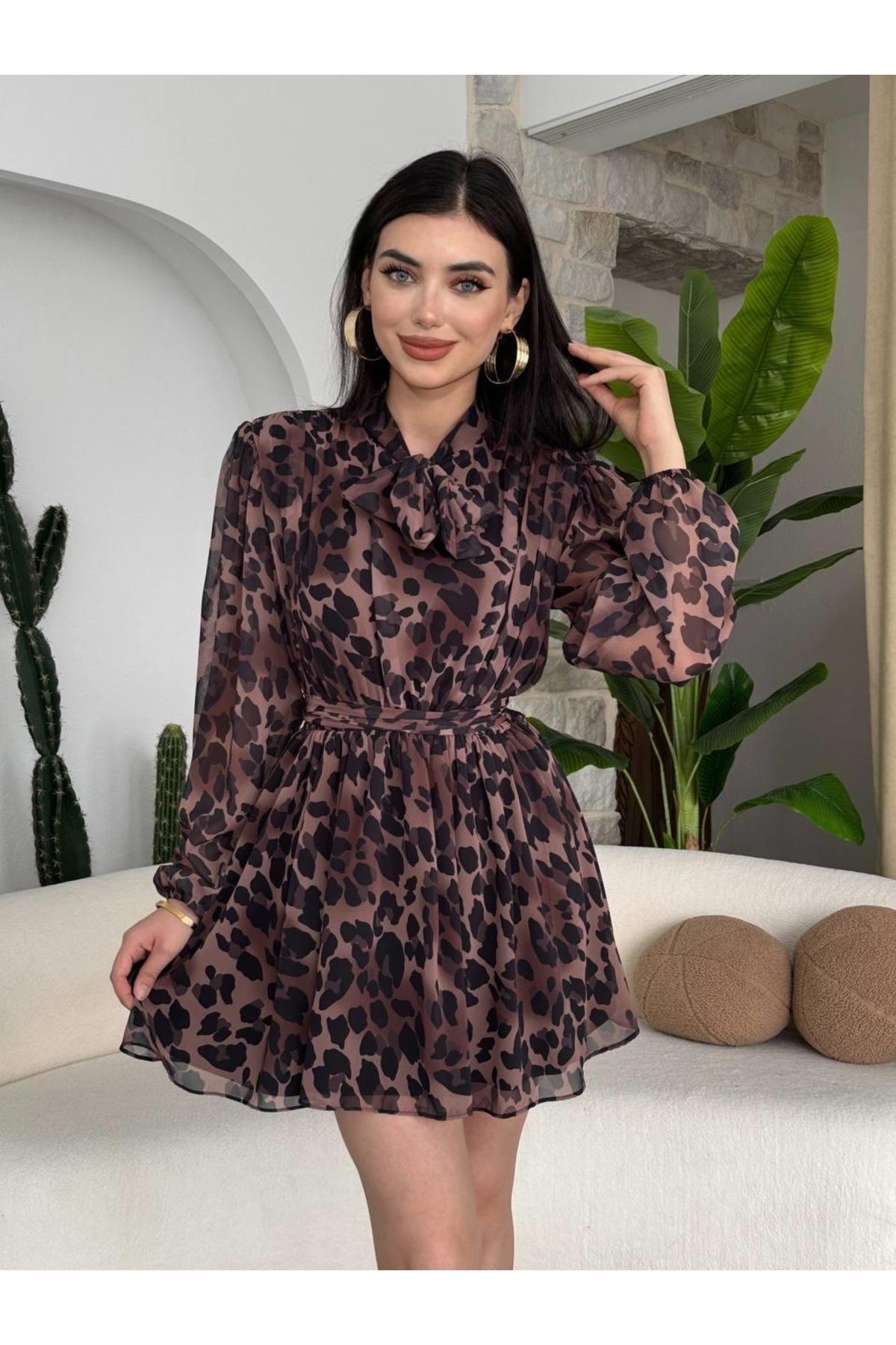 ARUZ MODA Tepa Fiyonk Detay Elbise