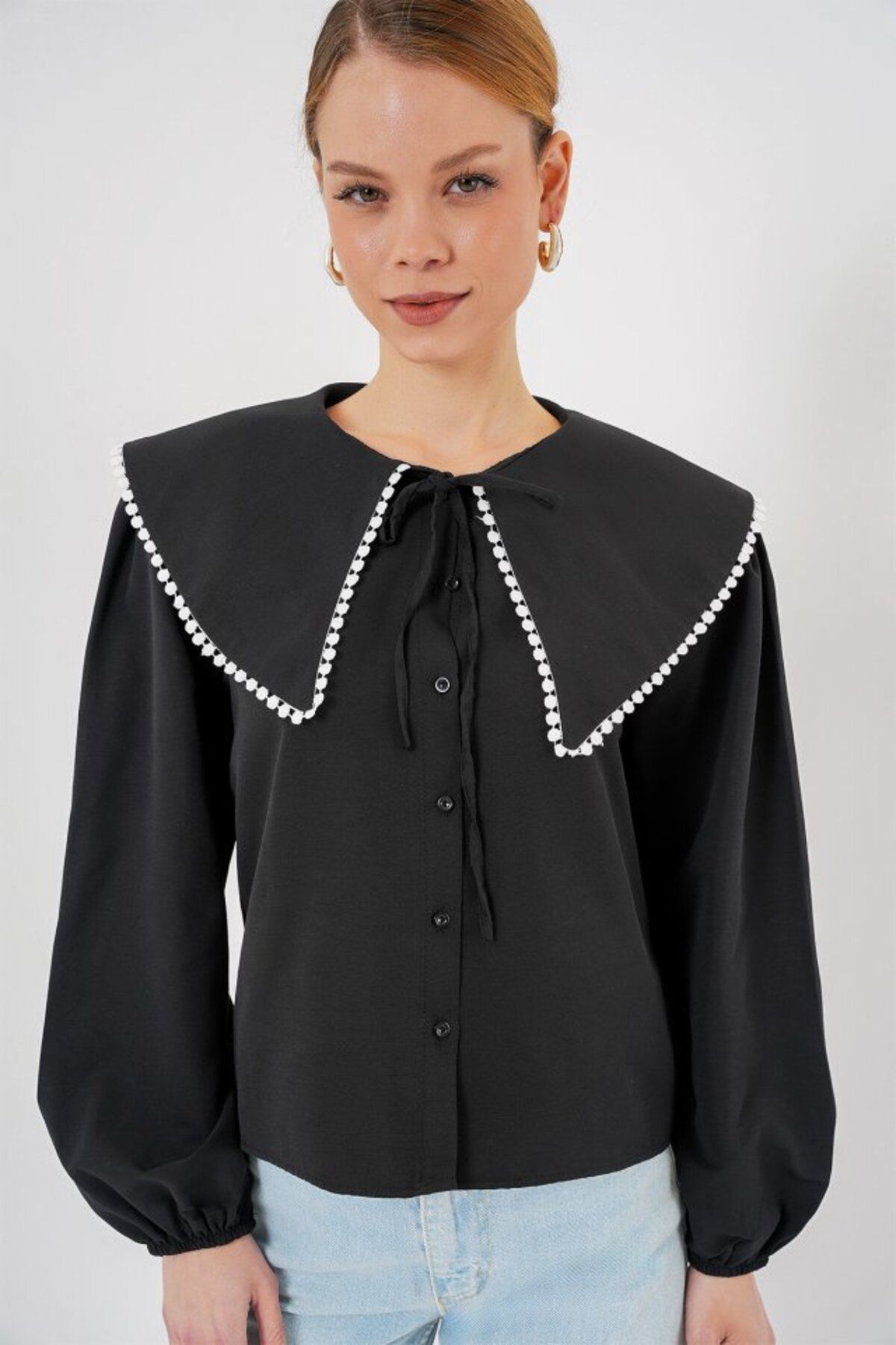 ARUZ MODA Bebe Yaka Gömlek 20314 - Siyah