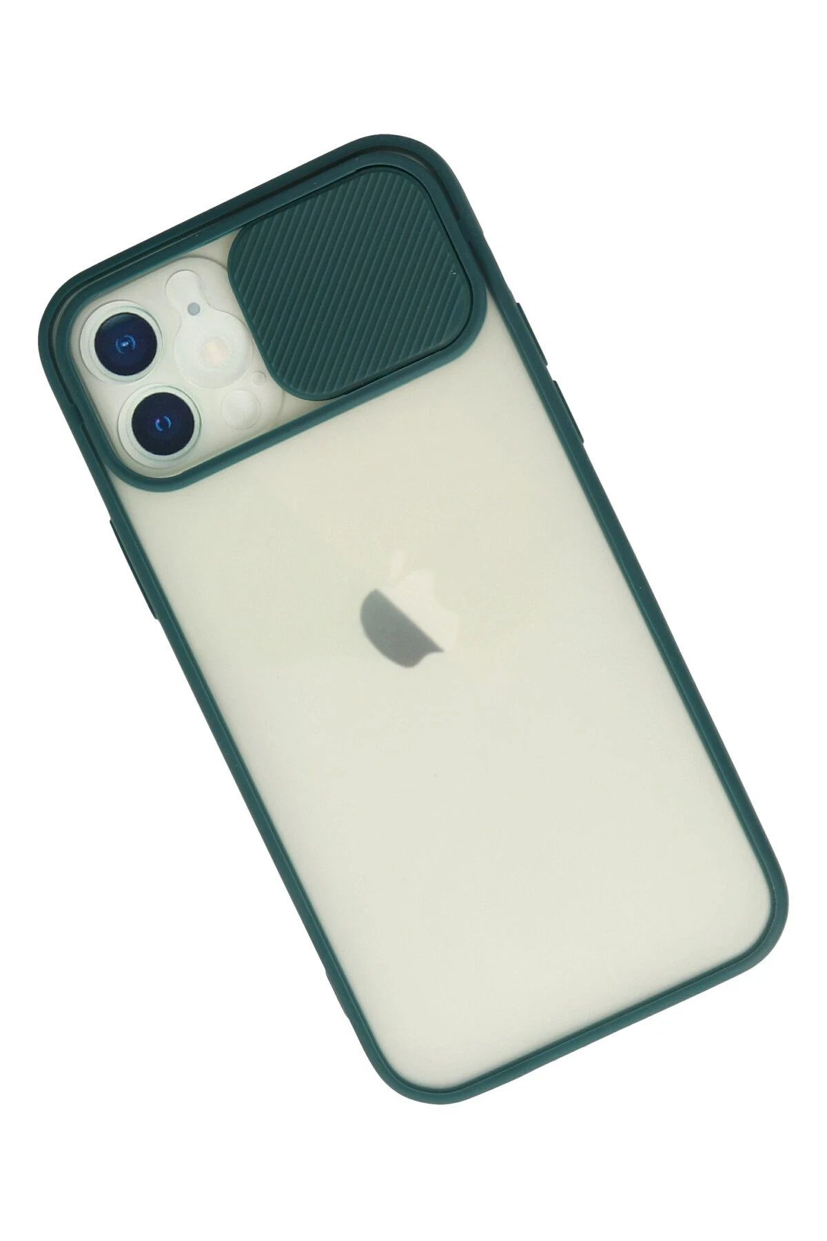 NewFace iPhone 12 Kılıf Palm Buzlu Kamera Sürgülü Silikon - Yeşil BSTMY