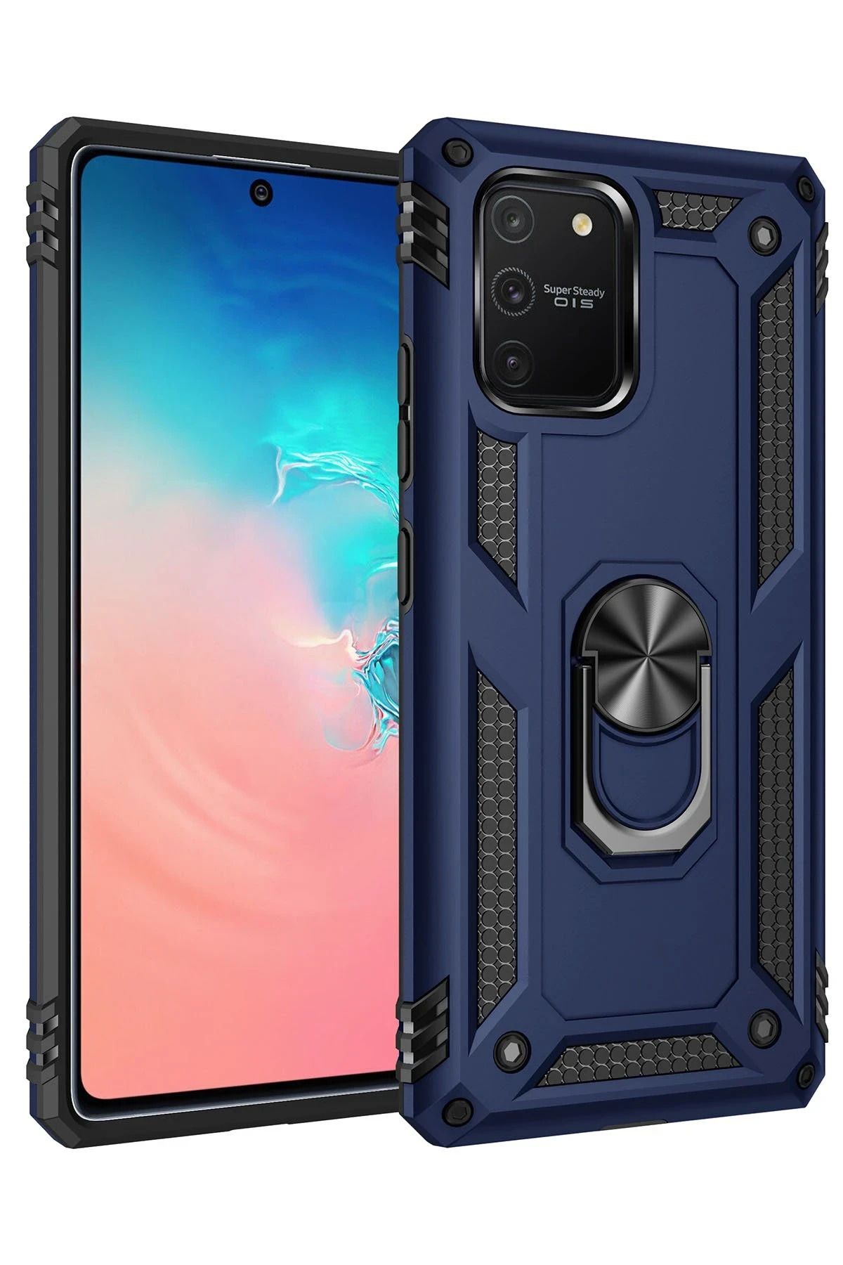 NewFace Samsung Galaxy A91 / S10 Lite Kılıf Sofya Yüzüklü Silikon Kapak - Lacivert BSTMY