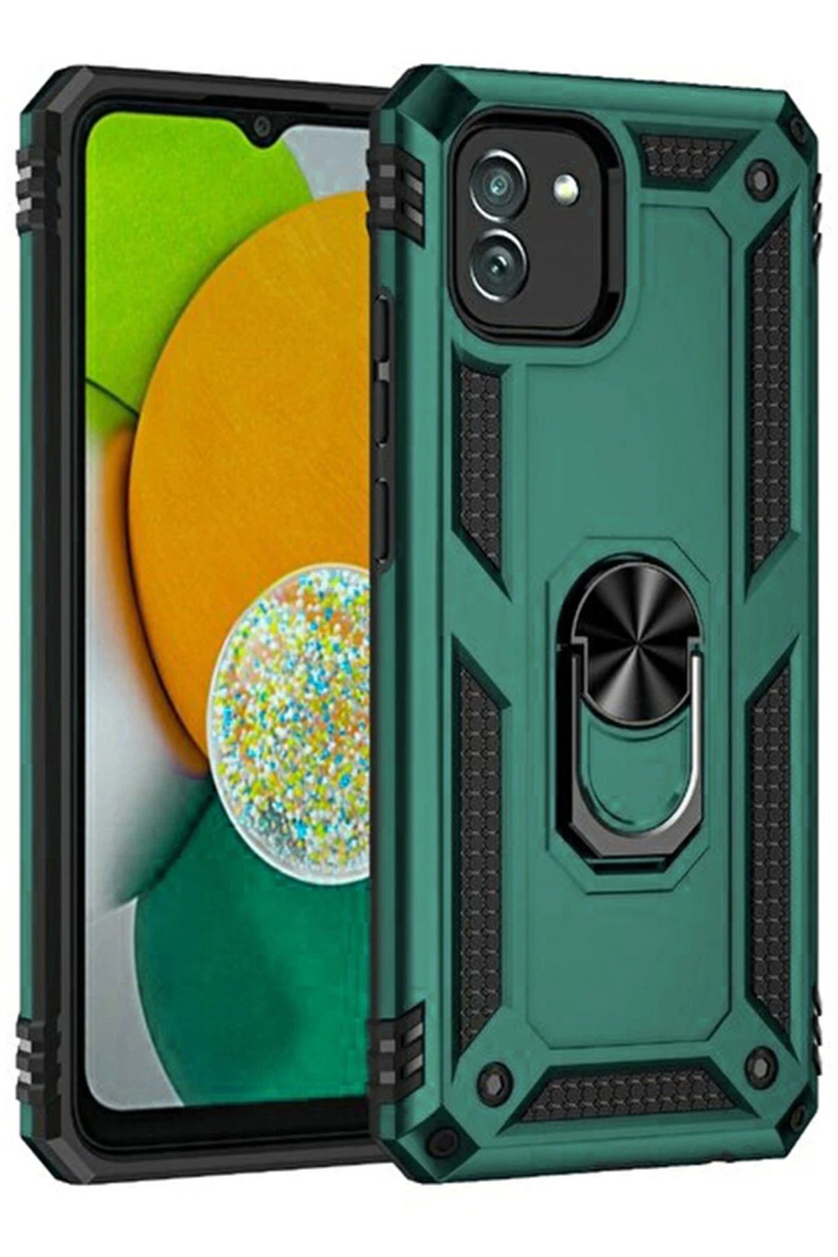 NewFace Samsung Galaxy A03 Kılıf Sofya Yüzüklü Silikon Kapak - Yeşil BSTMY