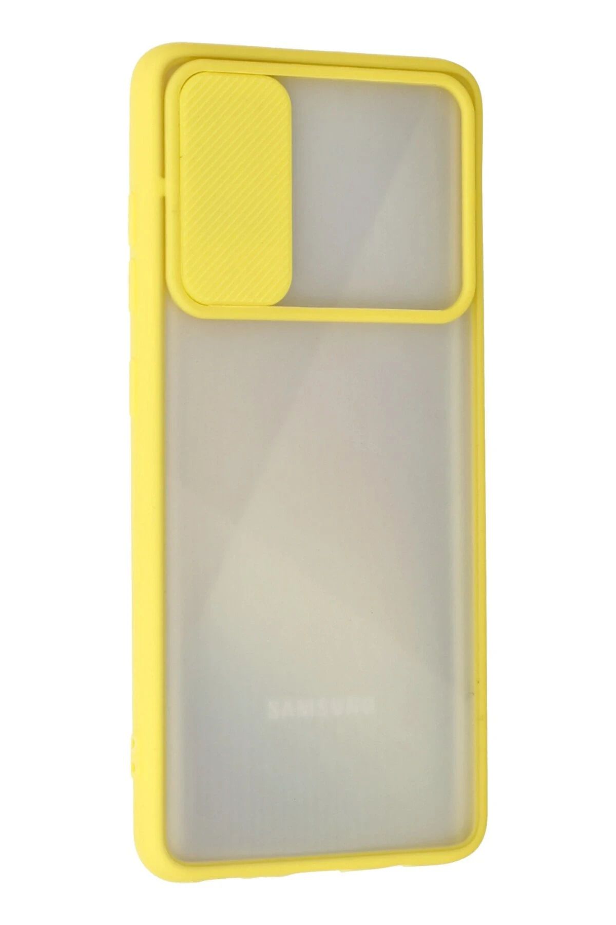 NewFace Samsung Galaxy A71 Kılıf Palm Buzlu Kamera Sürgülü Silikon - Sarı BSTMY