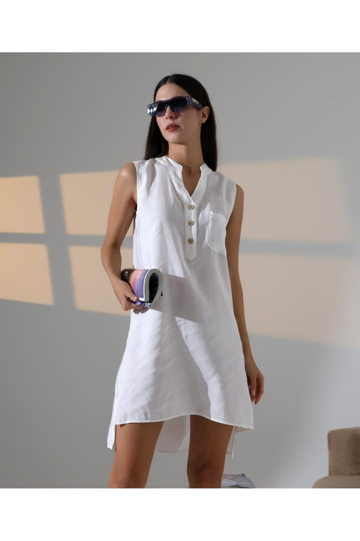 ARUZ MODA Düğme Detaylı Mini Elbise