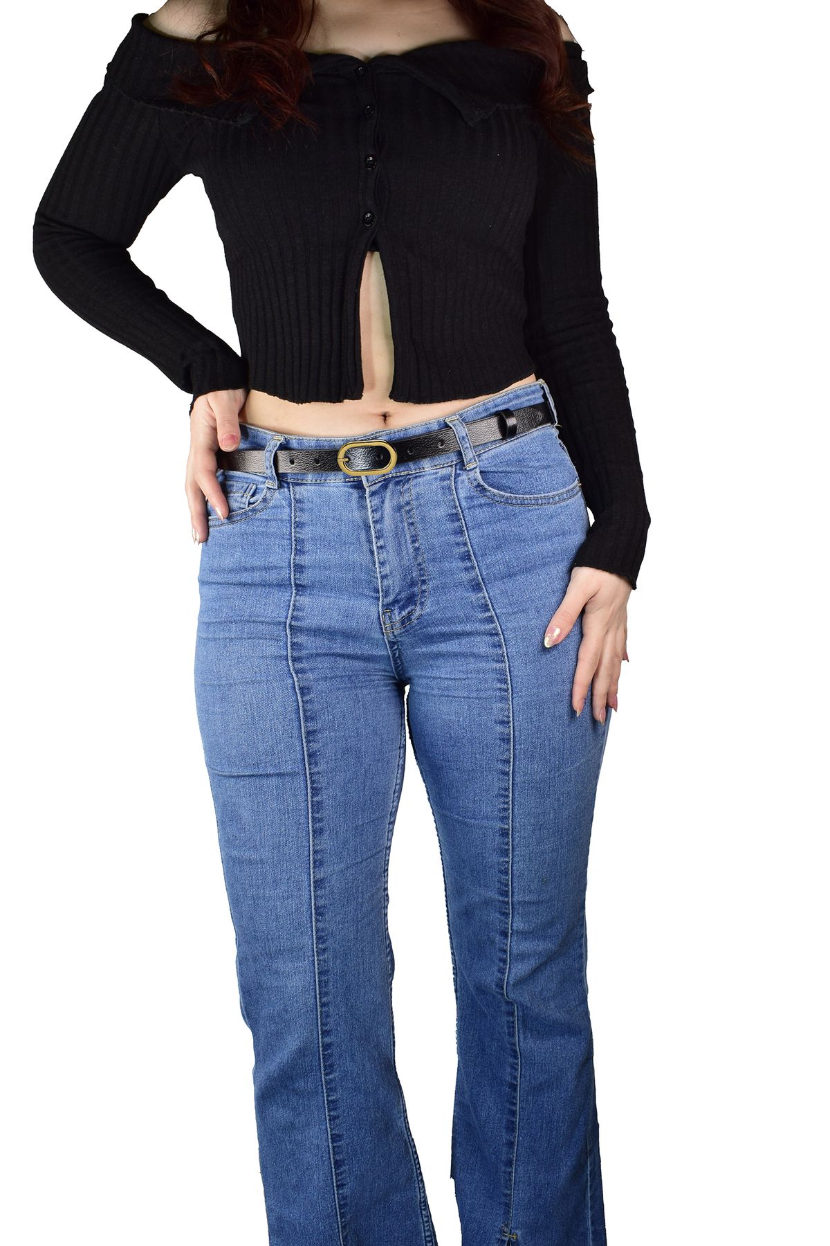 GoDeri-Black Genuine Leather - 2 cm Thin Buckle Women's Belt; Dress and Pants Belt _2Cmoval 5