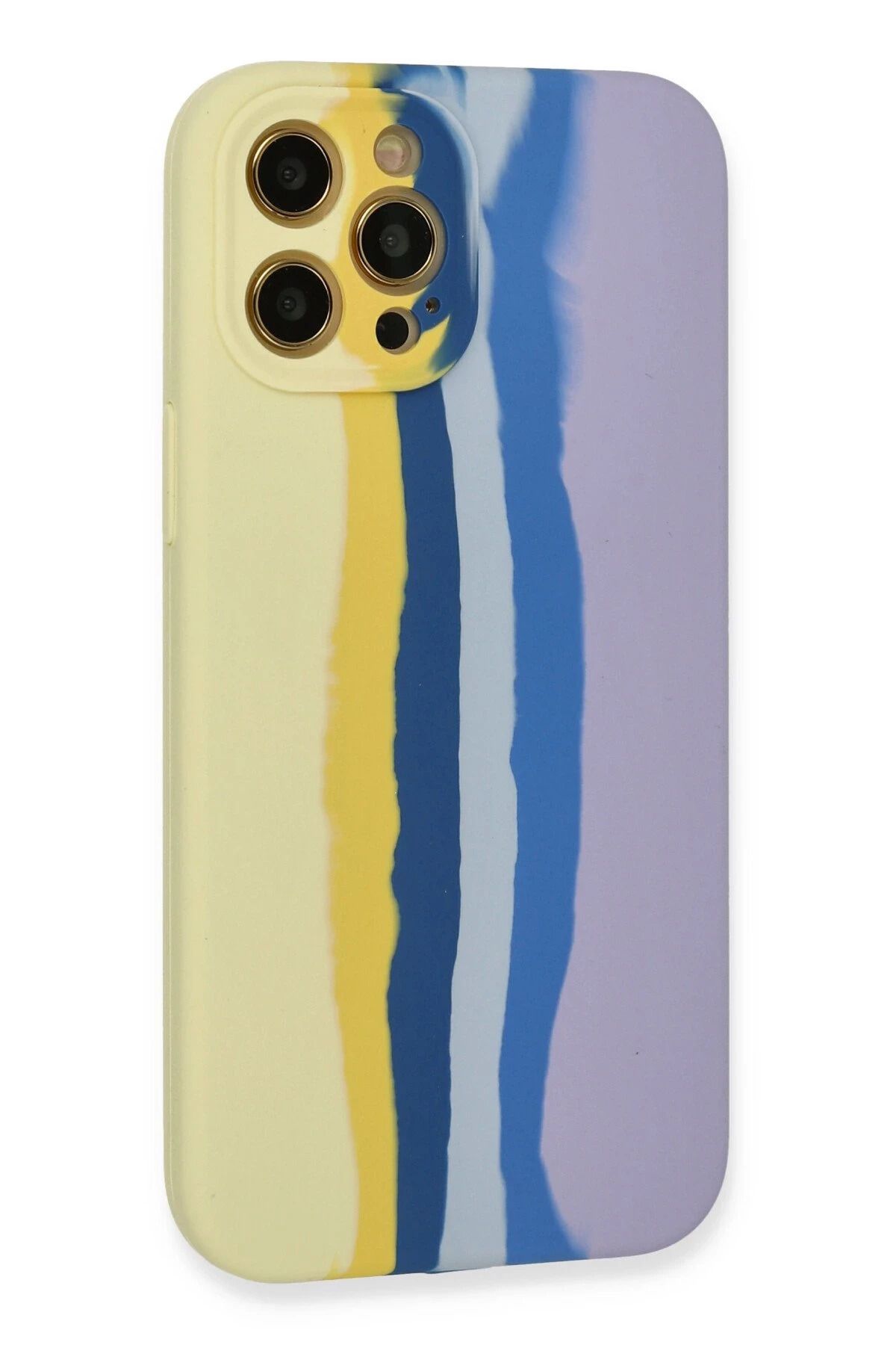 NewFace iPhone 12 Pro Max Kılıf Ebruli Lansman Silikon - Sarı-Mavi BSTMY