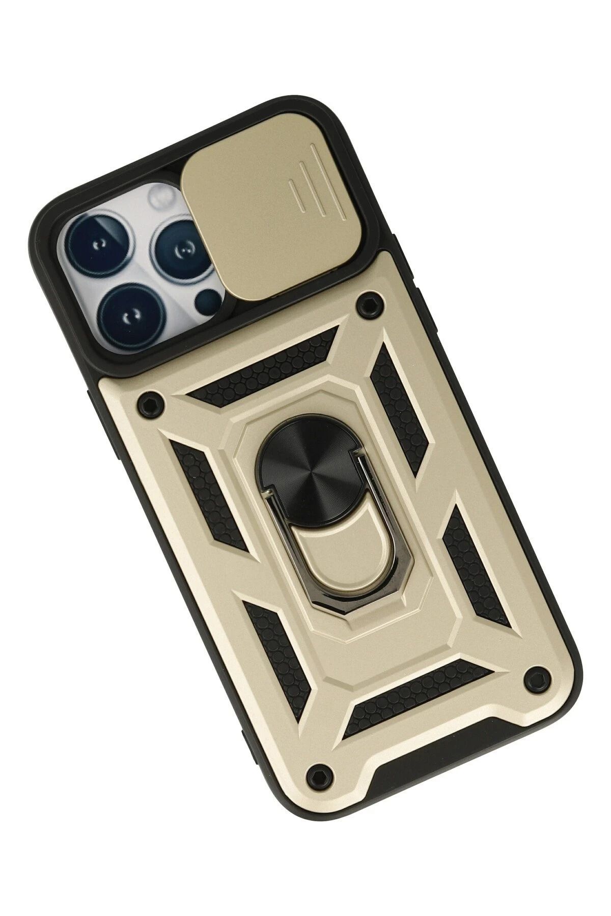 NewFace iPhone 13 Pro Kılıf Pars Lens Yüzüklü Silikon - Gold BSTMY