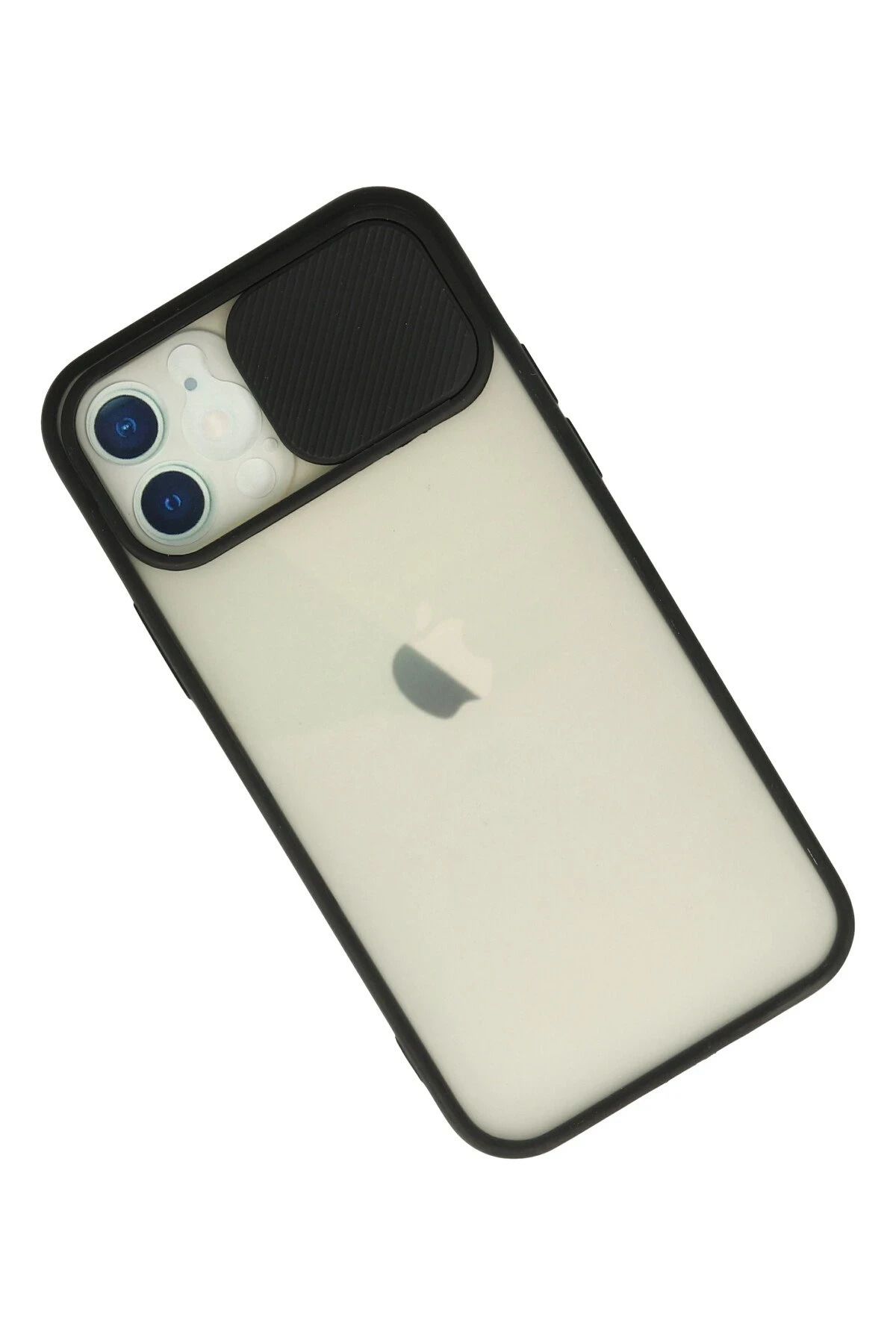 NewFace iPhone 12 Kılıf Palm Buzlu Kamera Sürgülü Silikon - Siyah SVLRS