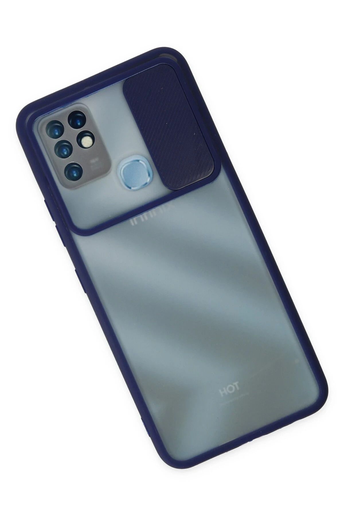 NewFace İnfinix Hot 10 Kılıf Palm Buzlu Kamera Sürgülü Silikon - Lacivert BSTMY