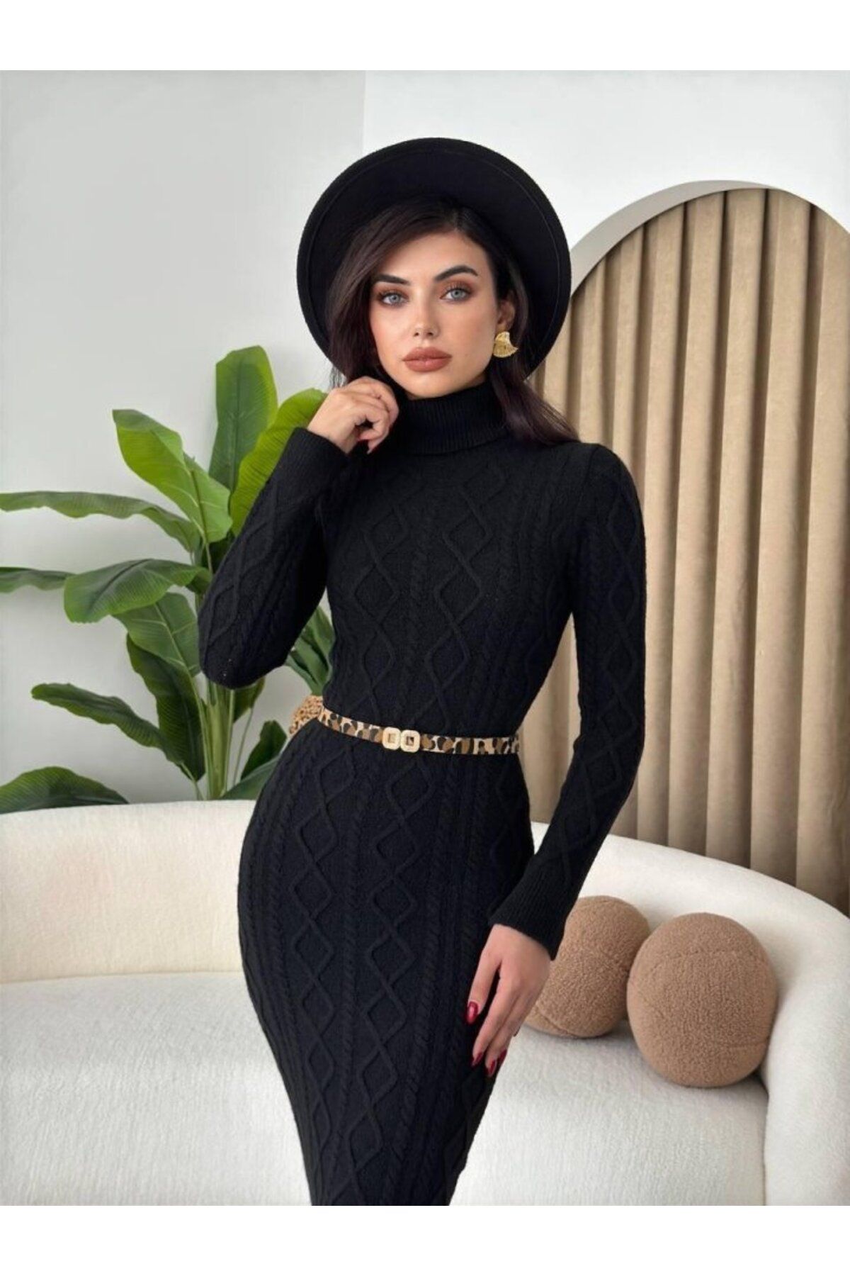 ARUZ MODA Avila Boğazlı Triko Elbise