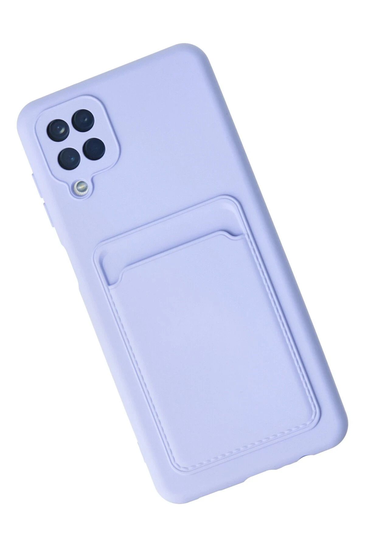 NewFace Samsung Galaxy A12 Kılıf Kelvin Kartvizitli Silikon - Lila BSTMY