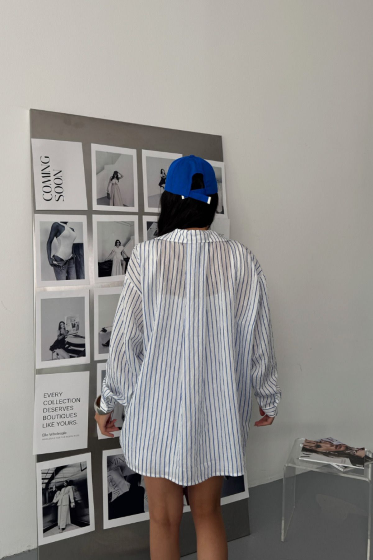 ARUZ MODA SİMLİ ÇİZGİLİ VUAL GÖMLEK - Mavi